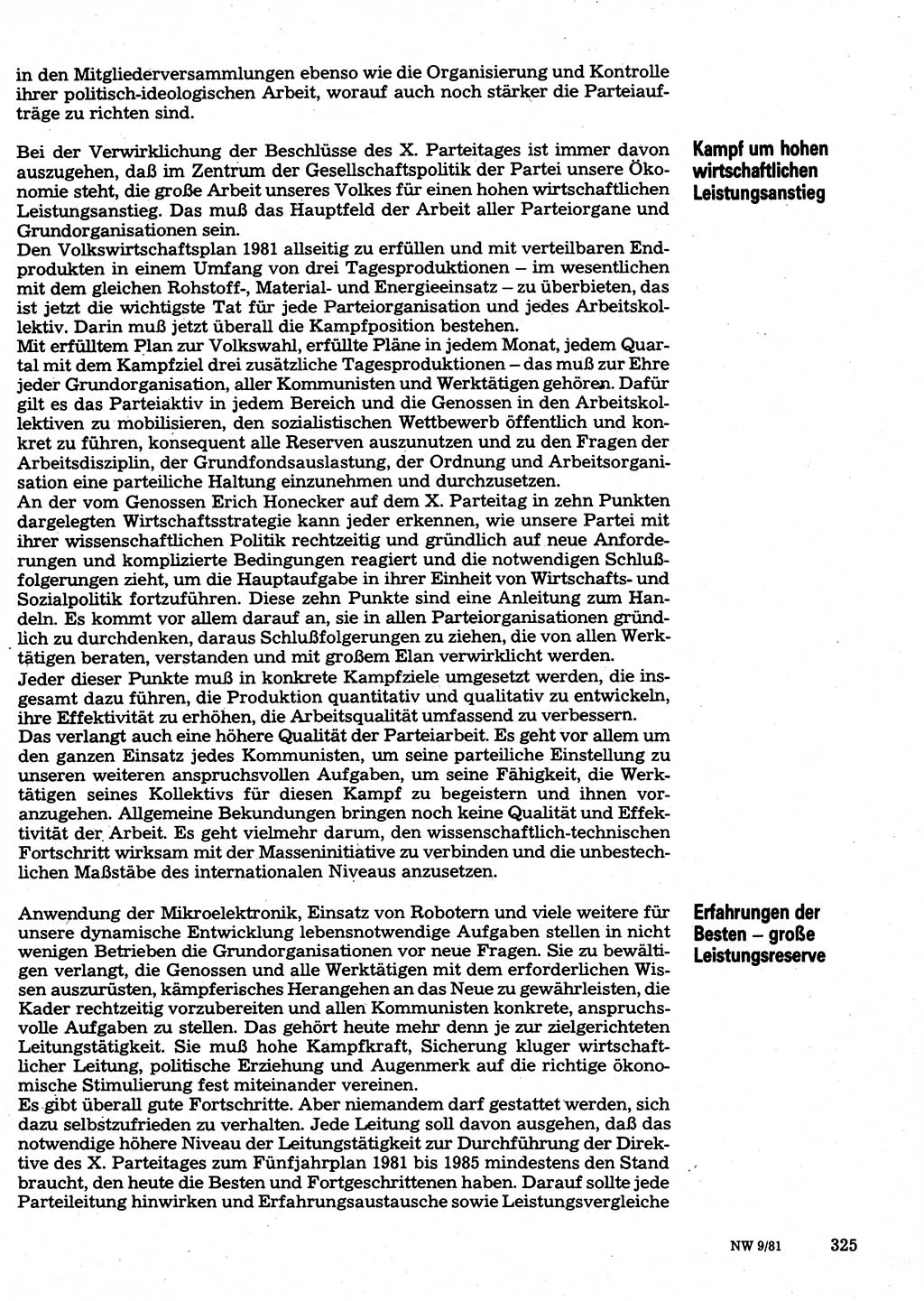Neuer Weg (NW), Organ des Zentralkomitees (ZK) der SED (Sozialistische Einheitspartei Deutschlands) für Fragen des Parteilebens, 36. Jahrgang [Deutsche Demokratische Republik (DDR)] 1981, Seite 325 (NW ZK SED DDR 1981, S. 325)