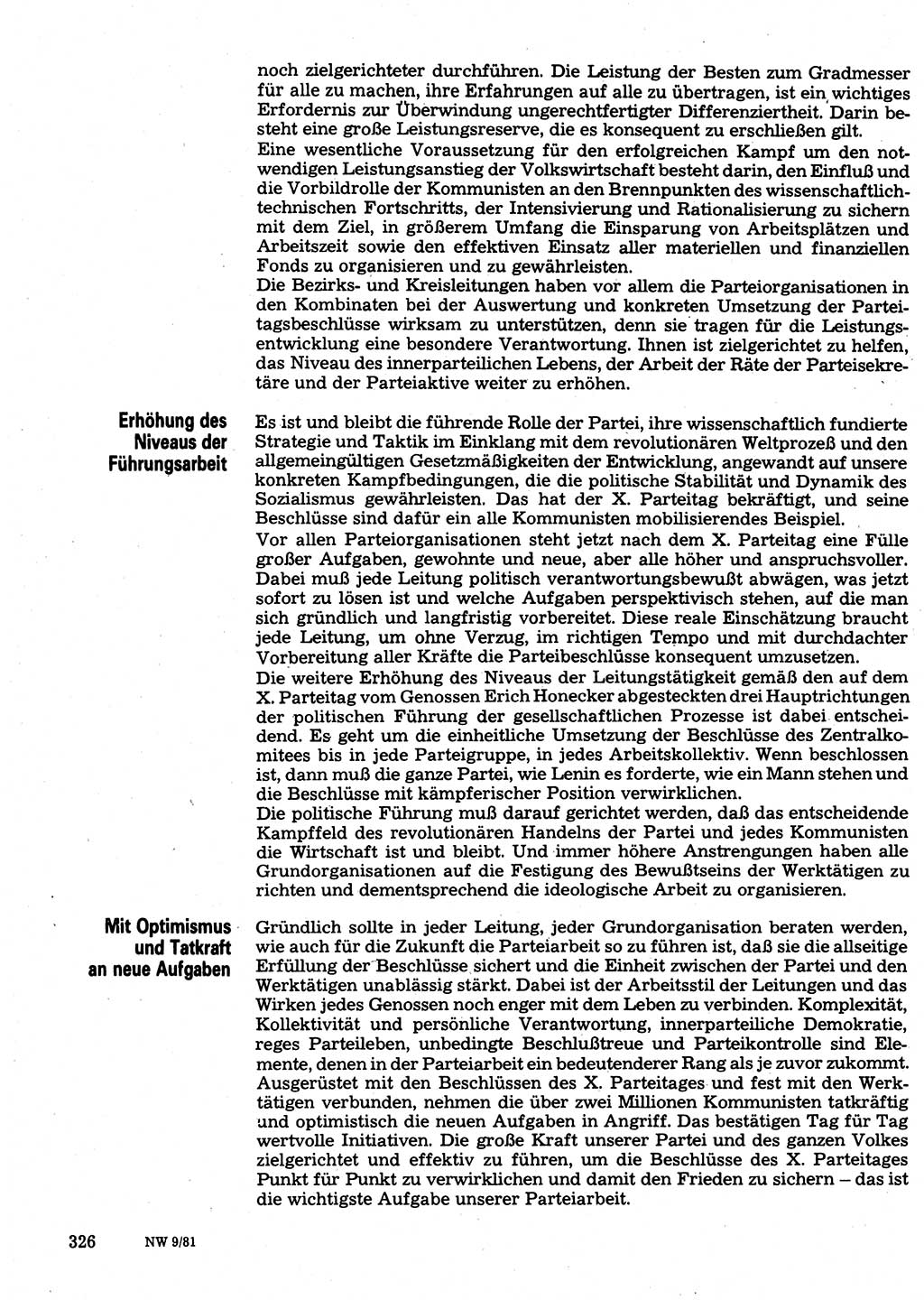 Neuer Weg (NW), Organ des Zentralkomitees (ZK) der SED (Sozialistische Einheitspartei Deutschlands) für Fragen des Parteilebens, 36. Jahrgang [Deutsche Demokratische Republik (DDR)] 1981, Seite 326 (NW ZK SED DDR 1981, S. 326)