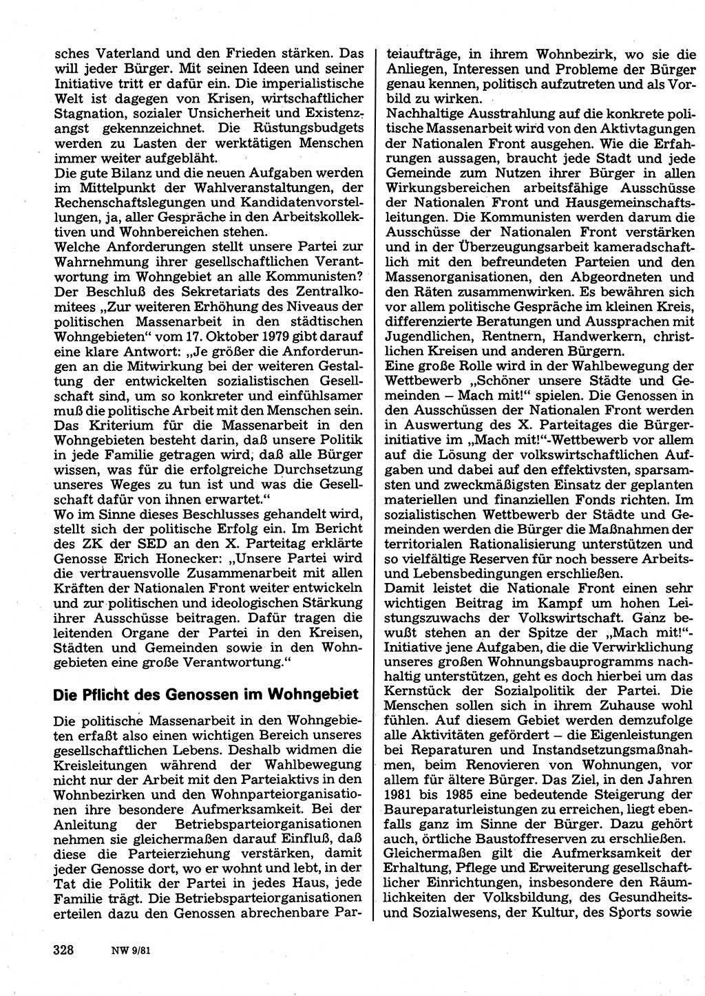 Neuer Weg (NW), Organ des Zentralkomitees (ZK) der SED (Sozialistische Einheitspartei Deutschlands) für Fragen des Parteilebens, 36. Jahrgang [Deutsche Demokratische Republik (DDR)] 1981, Seite 328 (NW ZK SED DDR 1981, S. 328)