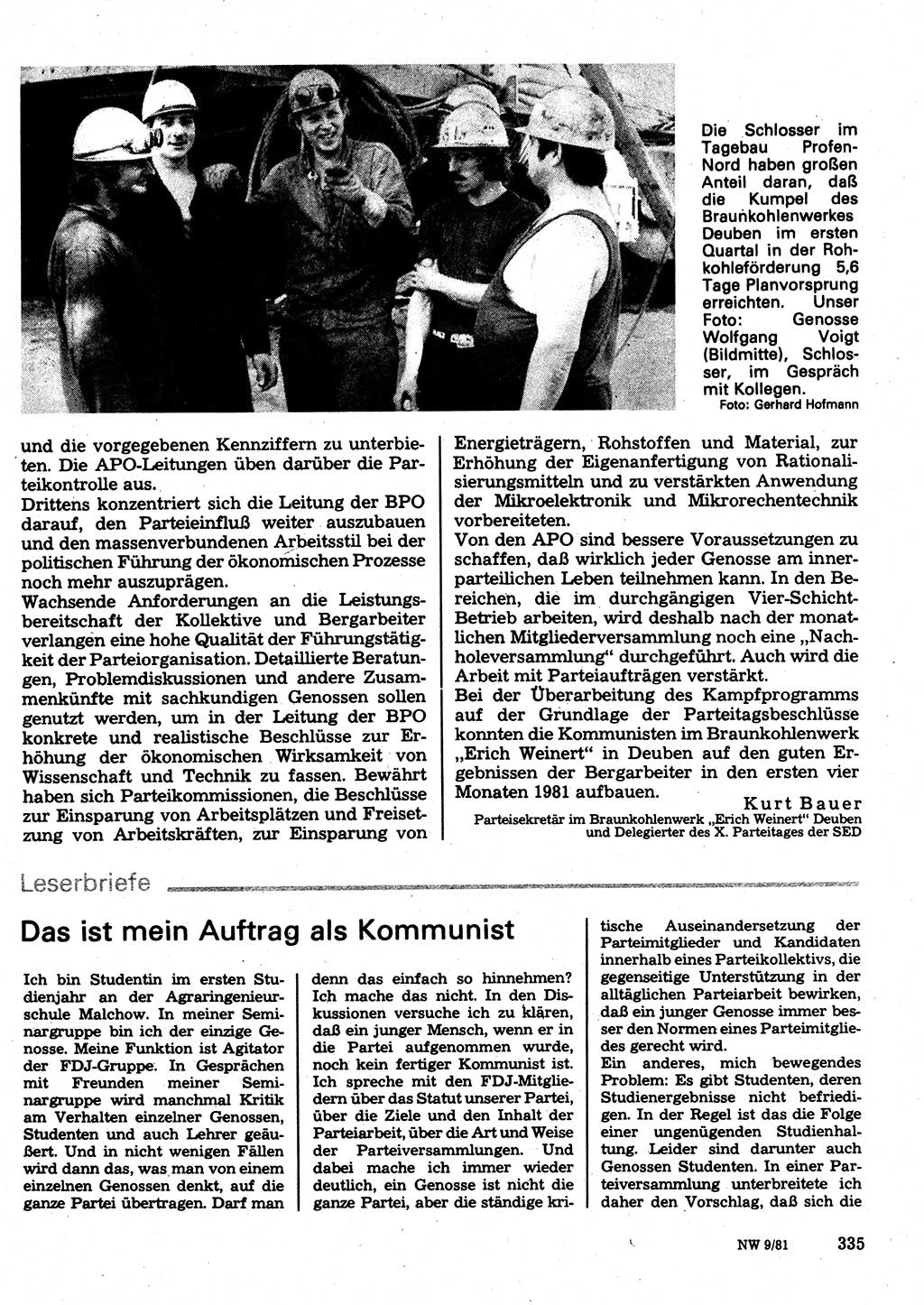 Neuer Weg (NW), Organ des Zentralkomitees (ZK) der SED (Sozialistische Einheitspartei Deutschlands) für Fragen des Parteilebens, 36. Jahrgang [Deutsche Demokratische Republik (DDR)] 1981, Seite 335 (NW ZK SED DDR 1981, S. 335)