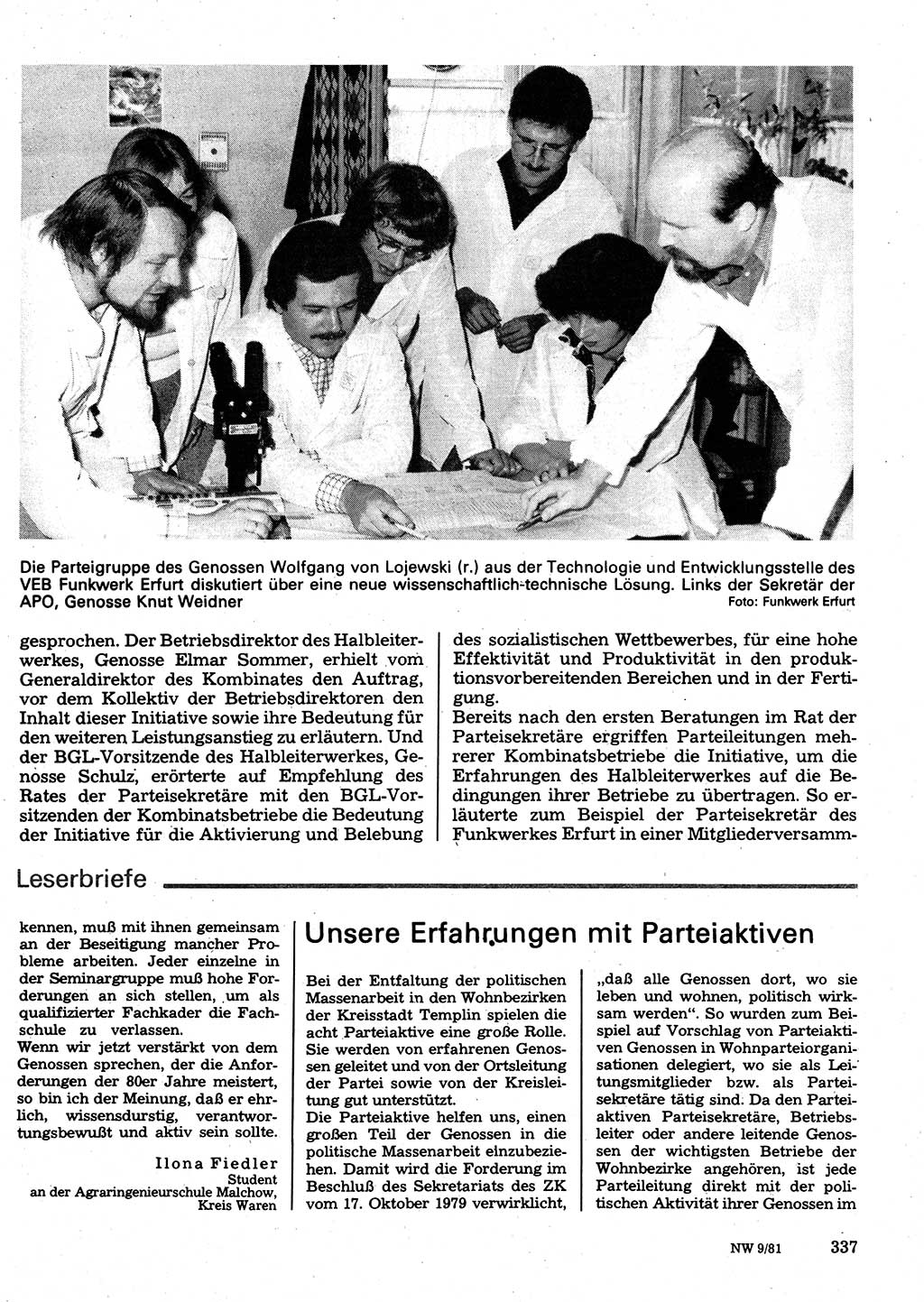 Neuer Weg (NW), Organ des Zentralkomitees (ZK) der SED (Sozialistische Einheitspartei Deutschlands) für Fragen des Parteilebens, 36. Jahrgang [Deutsche Demokratische Republik (DDR)] 1981, Seite 337 (NW ZK SED DDR 1981, S. 337)