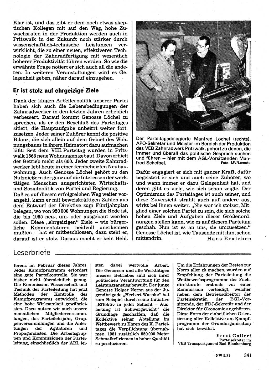 Neuer Weg (NW), Organ des Zentralkomitees (ZK) der SED (Sozialistische Einheitspartei Deutschlands) für Fragen des Parteilebens, 36. Jahrgang [Deutsche Demokratische Republik (DDR)] 1981, Seite 341 (NW ZK SED DDR 1981, S. 341)