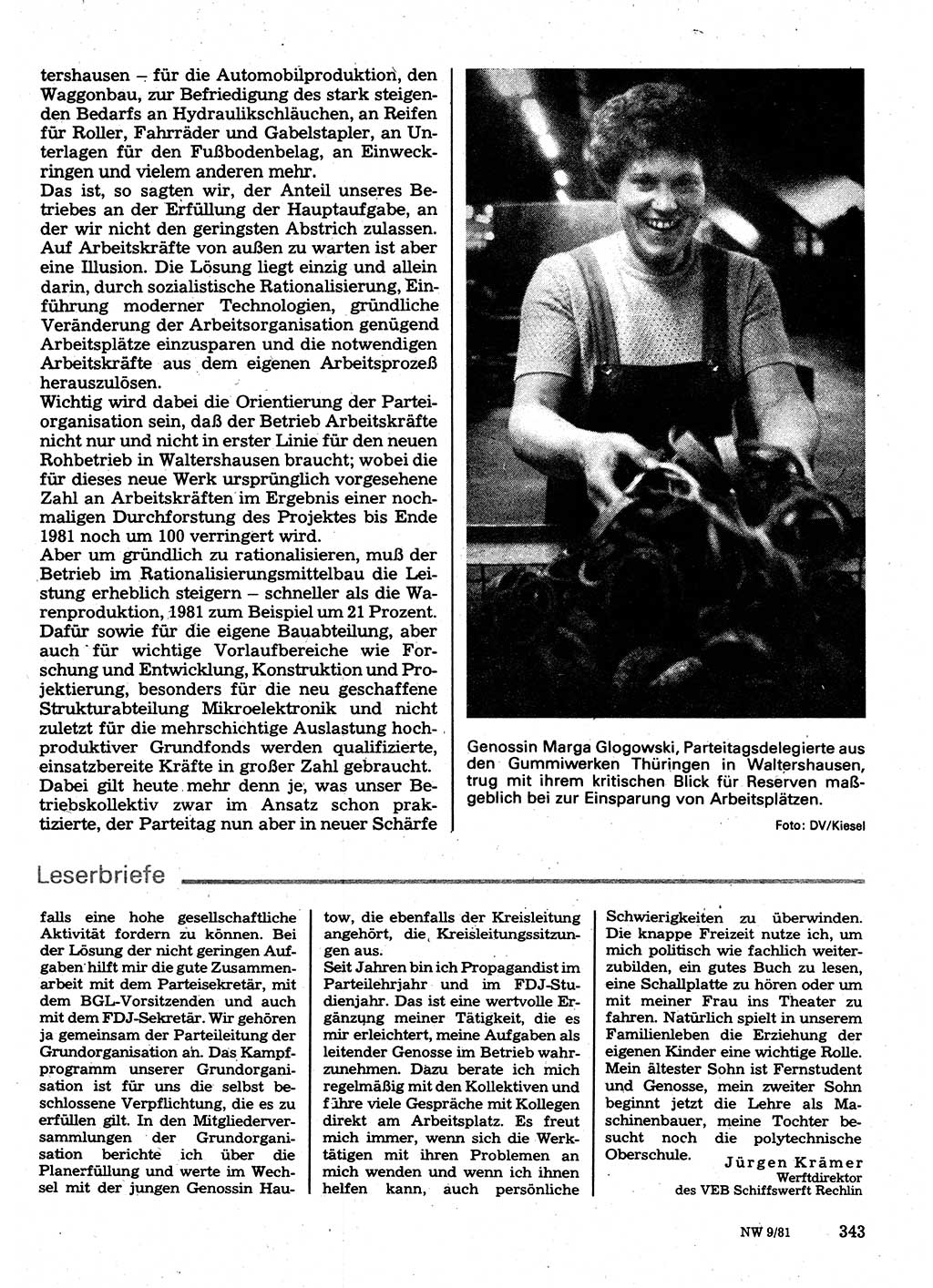 Neuer Weg (NW), Organ des Zentralkomitees (ZK) der SED (Sozialistische Einheitspartei Deutschlands) für Fragen des Parteilebens, 36. Jahrgang [Deutsche Demokratische Republik (DDR)] 1981, Seite 343 (NW ZK SED DDR 1981, S. 343)