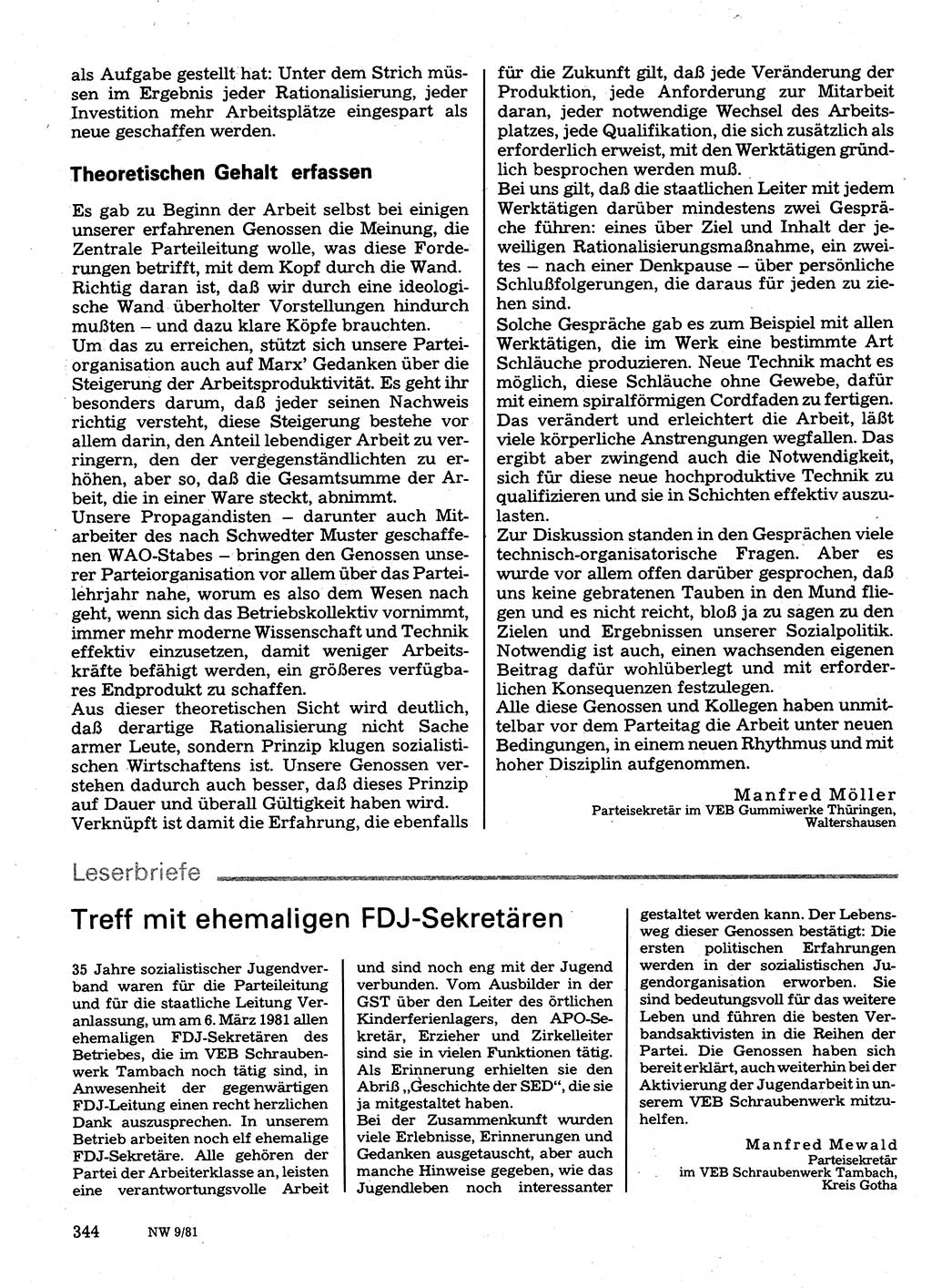 Neuer Weg (NW), Organ des Zentralkomitees (ZK) der SED (Sozialistische Einheitspartei Deutschlands) für Fragen des Parteilebens, 36. Jahrgang [Deutsche Demokratische Republik (DDR)] 1981, Seite 344 (NW ZK SED DDR 1981, S. 344)