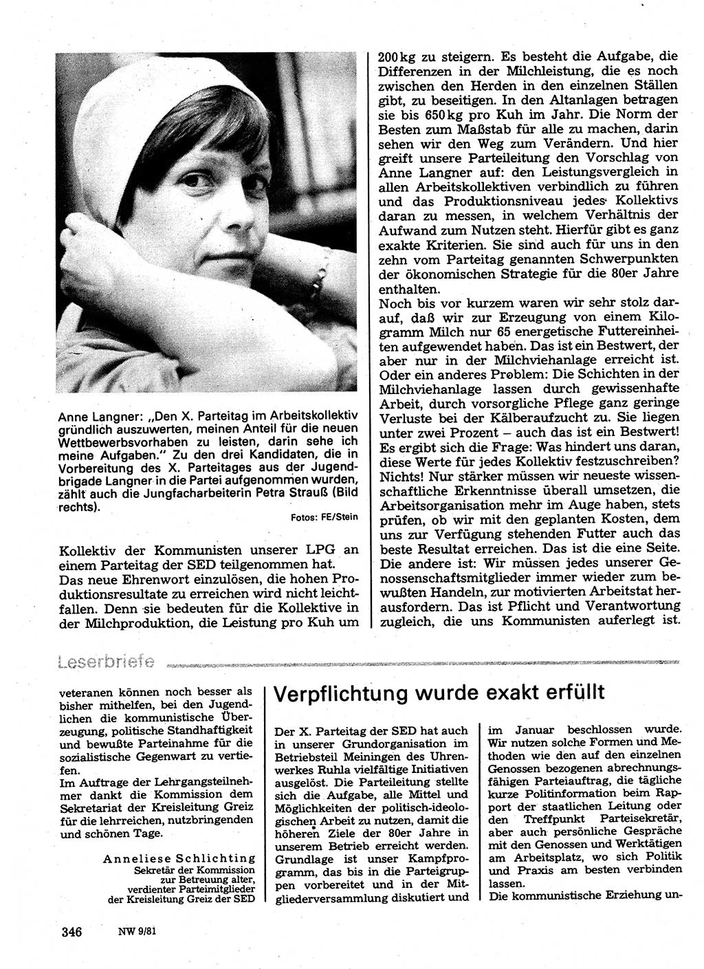 Neuer Weg (NW), Organ des Zentralkomitees (ZK) der SED (Sozialistische Einheitspartei Deutschlands) für Fragen des Parteilebens, 36. Jahrgang [Deutsche Demokratische Republik (DDR)] 1981, Seite 346 (NW ZK SED DDR 1981, S. 346)