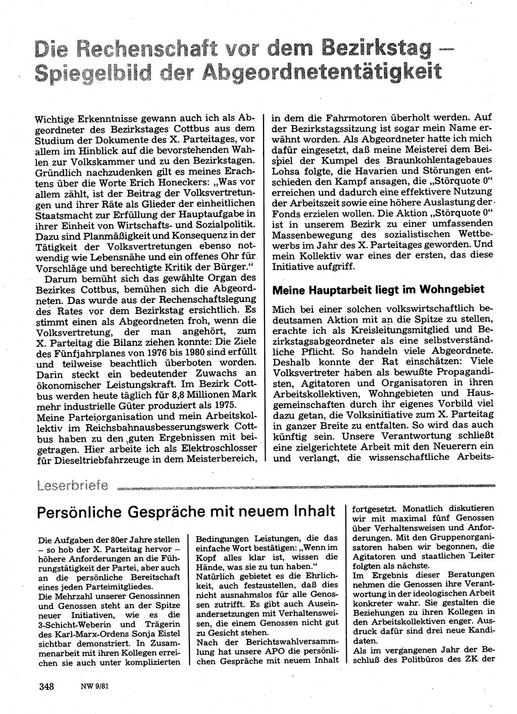 Neuer Weg (NW), Organ des Zentralkomitees (ZK) der SED (Sozialistische Einheitspartei Deutschlands) für Fragen des Parteilebens, 36. Jahrgang [Deutsche Demokratische Republik (DDR)] 1981, Seite 348 (NW ZK SED DDR 1981, S. 348)