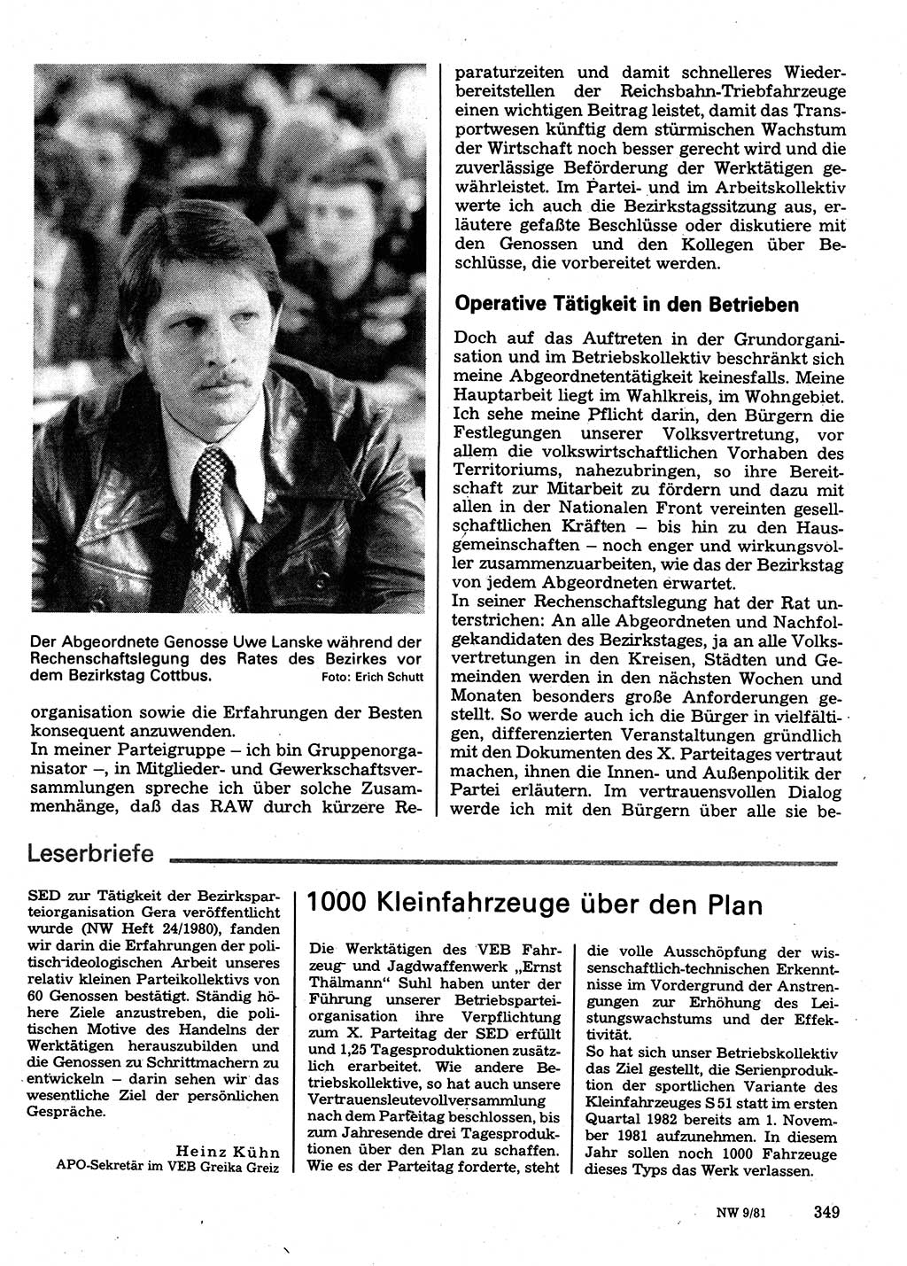 Neuer Weg (NW), Organ des Zentralkomitees (ZK) der SED (Sozialistische Einheitspartei Deutschlands) für Fragen des Parteilebens, 36. Jahrgang [Deutsche Demokratische Republik (DDR)] 1981, Seite 349 (NW ZK SED DDR 1981, S. 349)