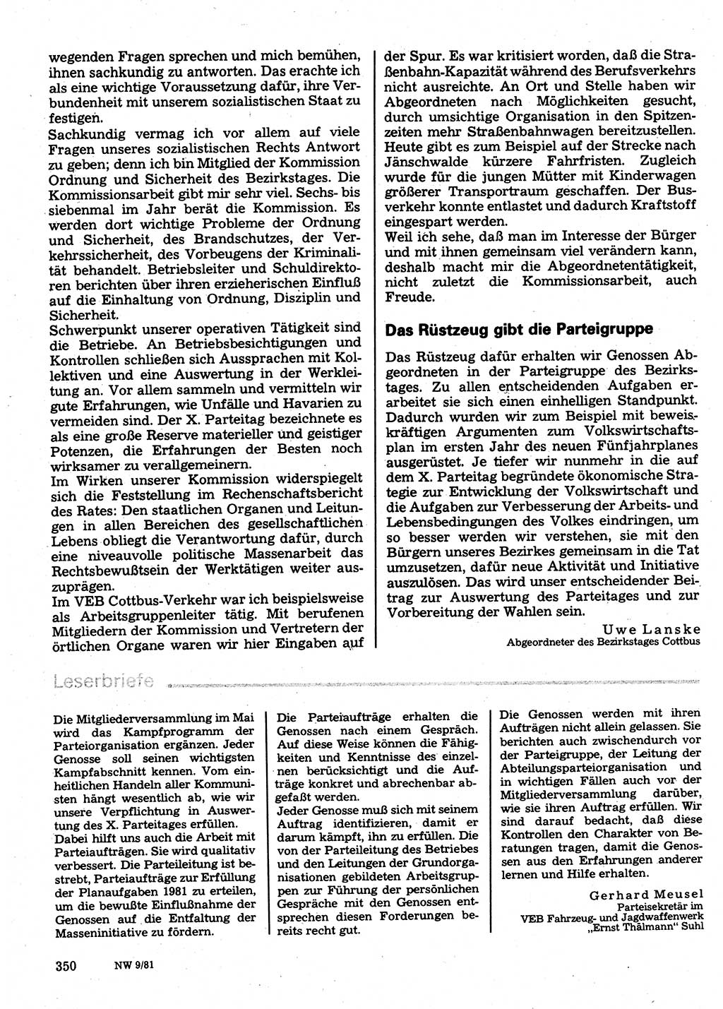Neuer Weg (NW), Organ des Zentralkomitees (ZK) der SED (Sozialistische Einheitspartei Deutschlands) für Fragen des Parteilebens, 36. Jahrgang [Deutsche Demokratische Republik (DDR)] 1981, Seite 350 (NW ZK SED DDR 1981, S. 350)
