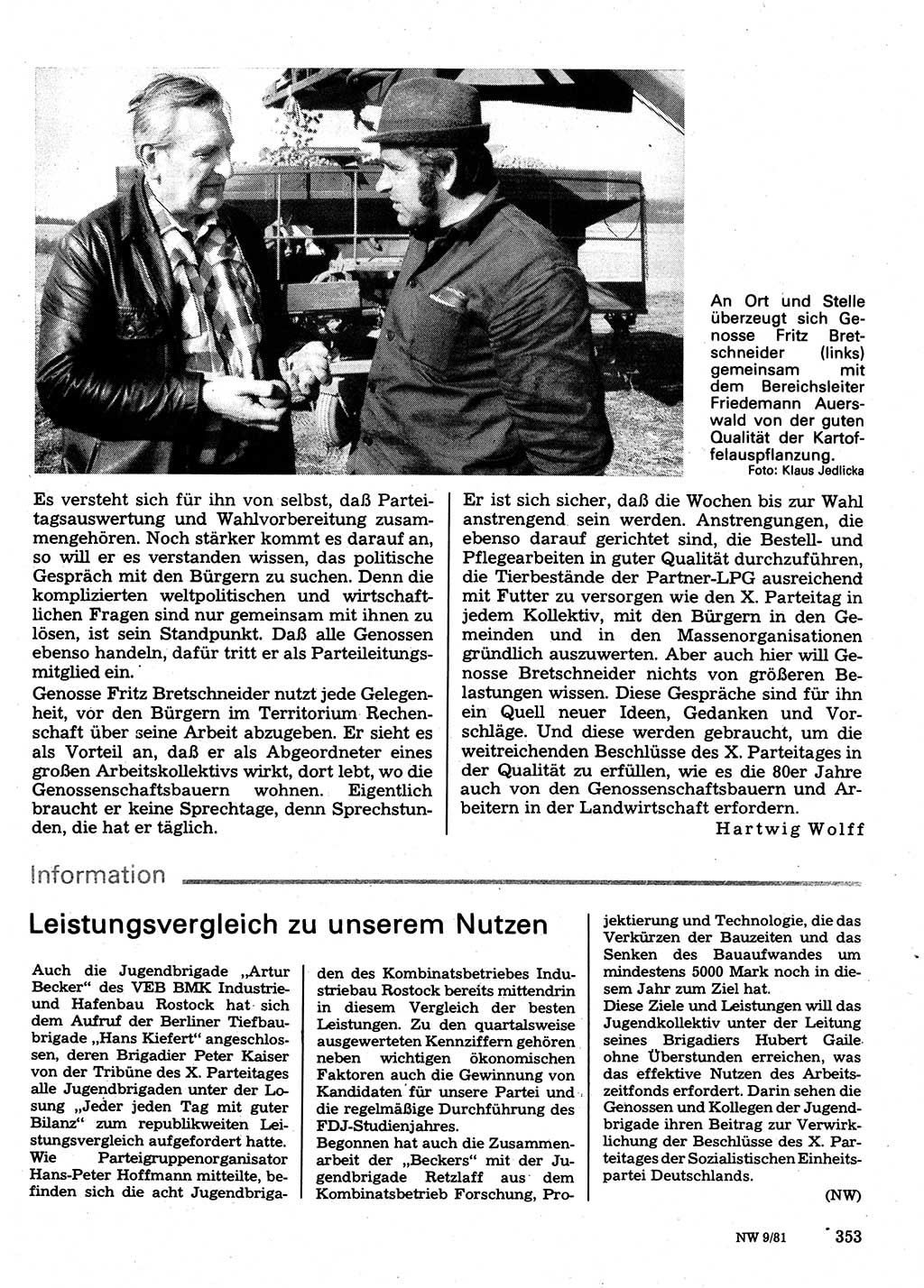 Neuer Weg (NW), Organ des Zentralkomitees (ZK) der SED (Sozialistische Einheitspartei Deutschlands) für Fragen des Parteilebens, 36. Jahrgang [Deutsche Demokratische Republik (DDR)] 1981, Seite 353 (NW ZK SED DDR 1981, S. 353)