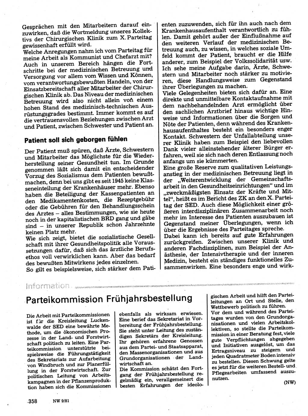 Neuer Weg (NW), Organ des Zentralkomitees (ZK) der SED (Sozialistische Einheitspartei Deutschlands) für Fragen des Parteilebens, 36. Jahrgang [Deutsche Demokratische Republik (DDR)] 1981, Seite 358 (NW ZK SED DDR 1981, S. 358)