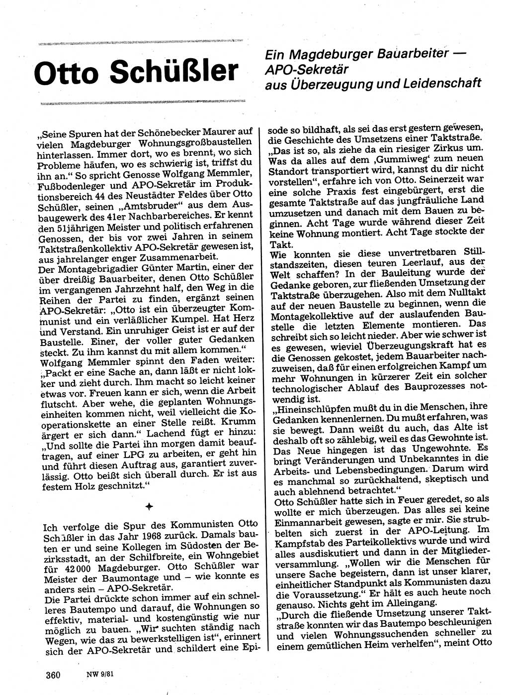 Neuer Weg (NW), Organ des Zentralkomitees (ZK) der SED (Sozialistische Einheitspartei Deutschlands) für Fragen des Parteilebens, 36. Jahrgang [Deutsche Demokratische Republik (DDR)] 1981, Seite 360 (NW ZK SED DDR 1981, S. 360)