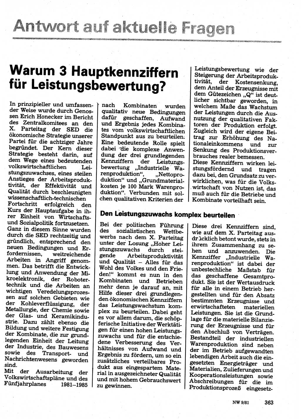 Neuer Weg (NW), Organ des Zentralkomitees (ZK) der SED (Sozialistische Einheitspartei Deutschlands) für Fragen des Parteilebens, 36. Jahrgang [Deutsche Demokratische Republik (DDR)] 1981, Seite 363 (NW ZK SED DDR 1981, S. 363)