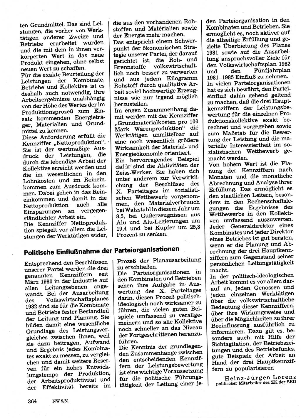 Neuer Weg (NW), Organ des Zentralkomitees (ZK) der SED (Sozialistische Einheitspartei Deutschlands) für Fragen des Parteilebens, 36. Jahrgang [Deutsche Demokratische Republik (DDR)] 1981, Seite 364 (NW ZK SED DDR 1981, S. 364)