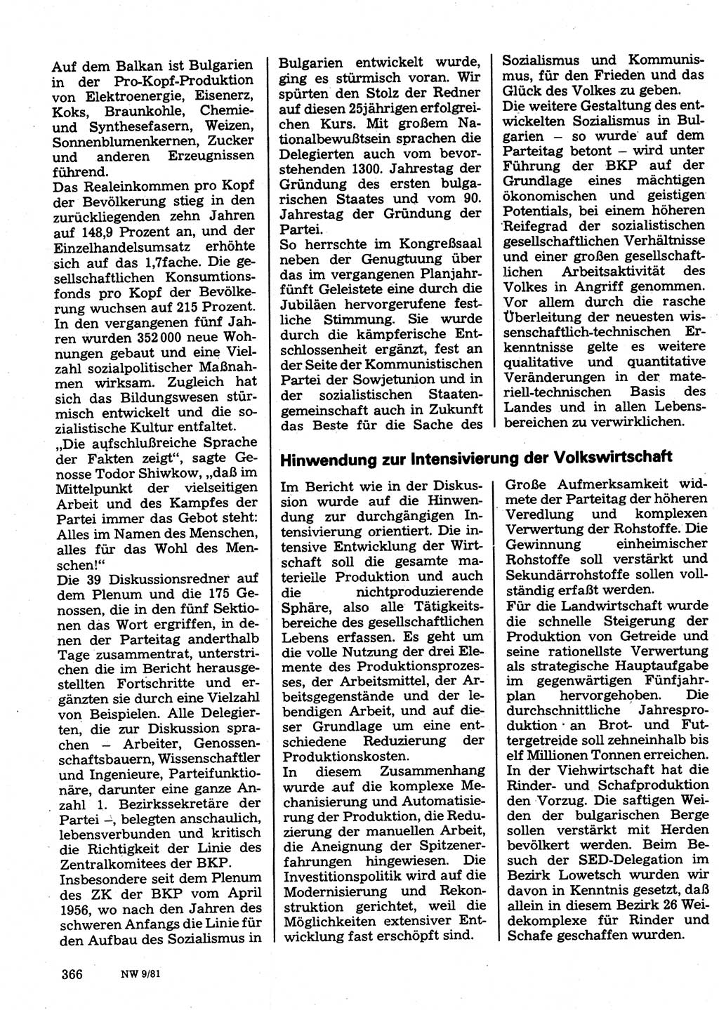 Neuer Weg (NW), Organ des Zentralkomitees (ZK) der SED (Sozialistische Einheitspartei Deutschlands) für Fragen des Parteilebens, 36. Jahrgang [Deutsche Demokratische Republik (DDR)] 1981, Seite 366 (NW ZK SED DDR 1981, S. 366)