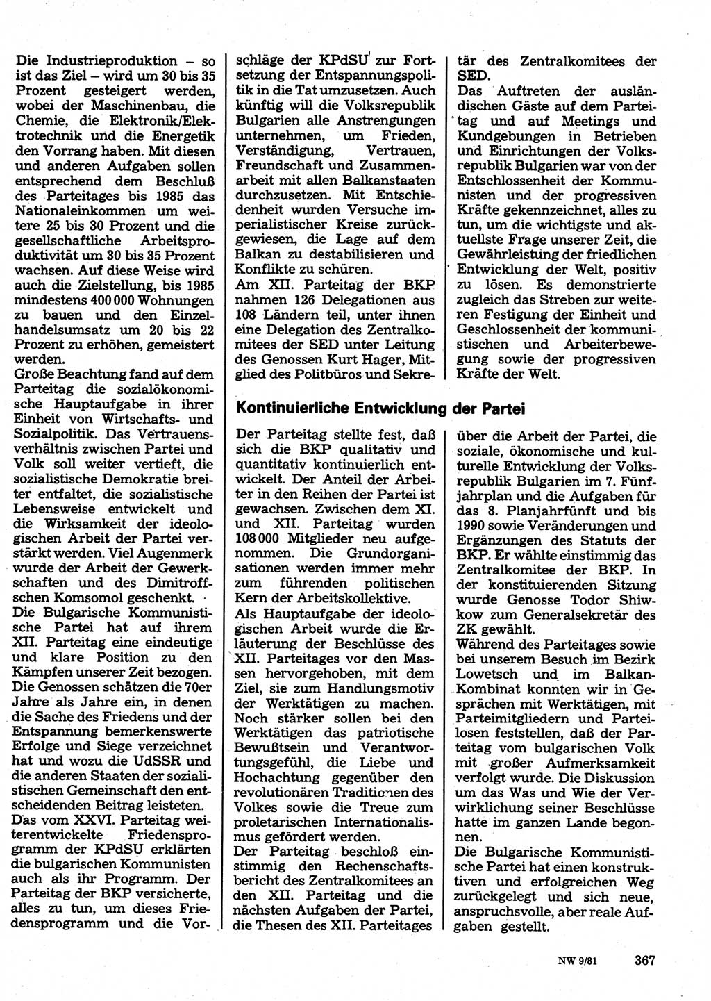 Neuer Weg (NW), Organ des Zentralkomitees (ZK) der SED (Sozialistische Einheitspartei Deutschlands) für Fragen des Parteilebens, 36. Jahrgang [Deutsche Demokratische Republik (DDR)] 1981, Seite 367 (NW ZK SED DDR 1981, S. 367)