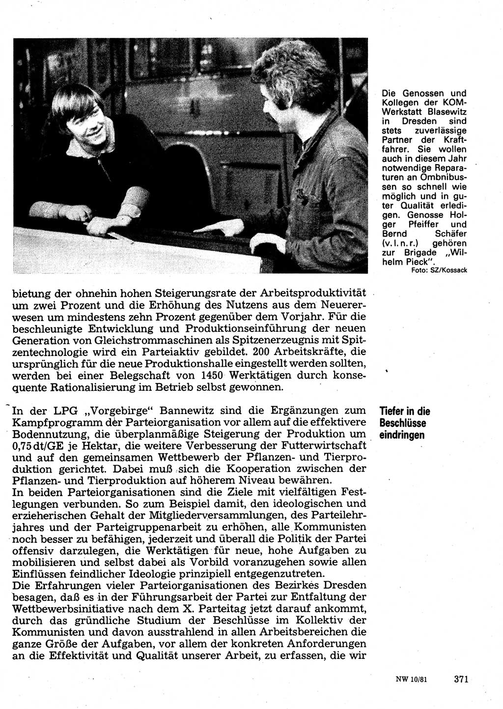 Neuer Weg (NW), Organ des Zentralkomitees (ZK) der SED (Sozialistische Einheitspartei Deutschlands) für Fragen des Parteilebens, 36. Jahrgang [Deutsche Demokratische Republik (DDR)] 1981, Seite 371 (NW ZK SED DDR 1981, S. 371)