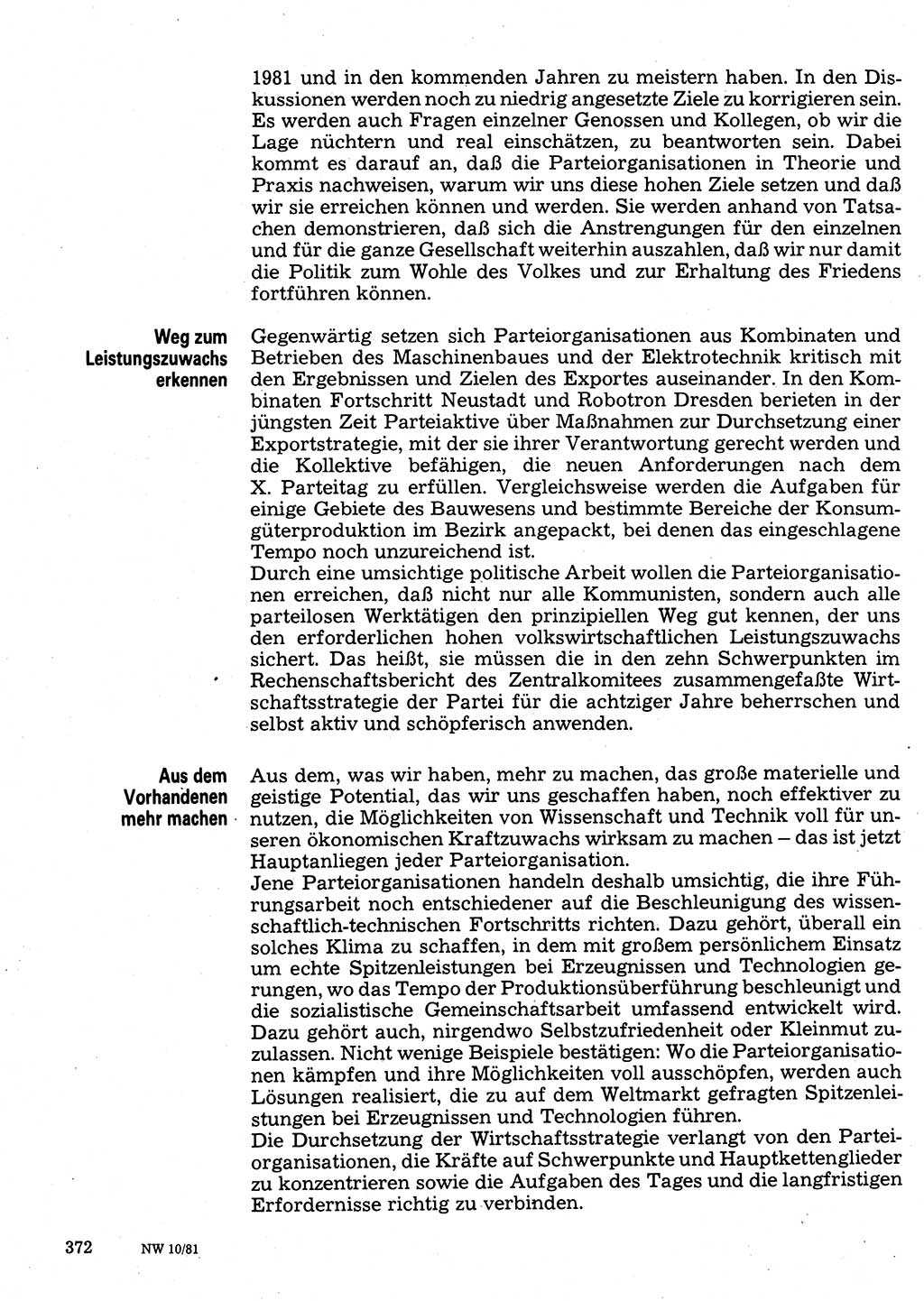 Neuer Weg (NW), Organ des Zentralkomitees (ZK) der SED (Sozialistische Einheitspartei Deutschlands) für Fragen des Parteilebens, 36. Jahrgang [Deutsche Demokratische Republik (DDR)] 1981, Seite 372 (NW ZK SED DDR 1981, S. 372)