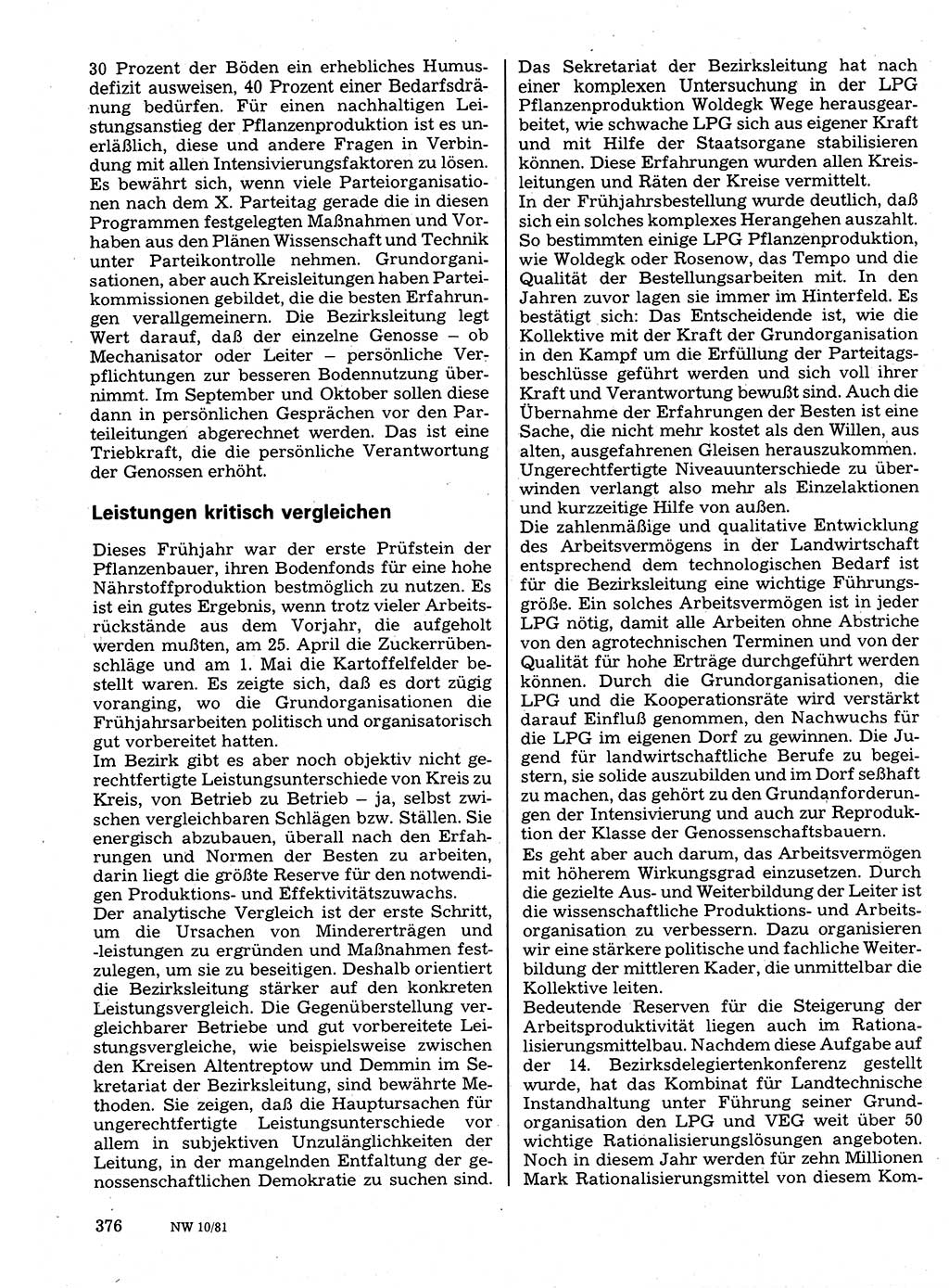Neuer Weg (NW), Organ des Zentralkomitees (ZK) der SED (Sozialistische Einheitspartei Deutschlands) für Fragen des Parteilebens, 36. Jahrgang [Deutsche Demokratische Republik (DDR)] 1981, Seite 376 (NW ZK SED DDR 1981, S. 376)