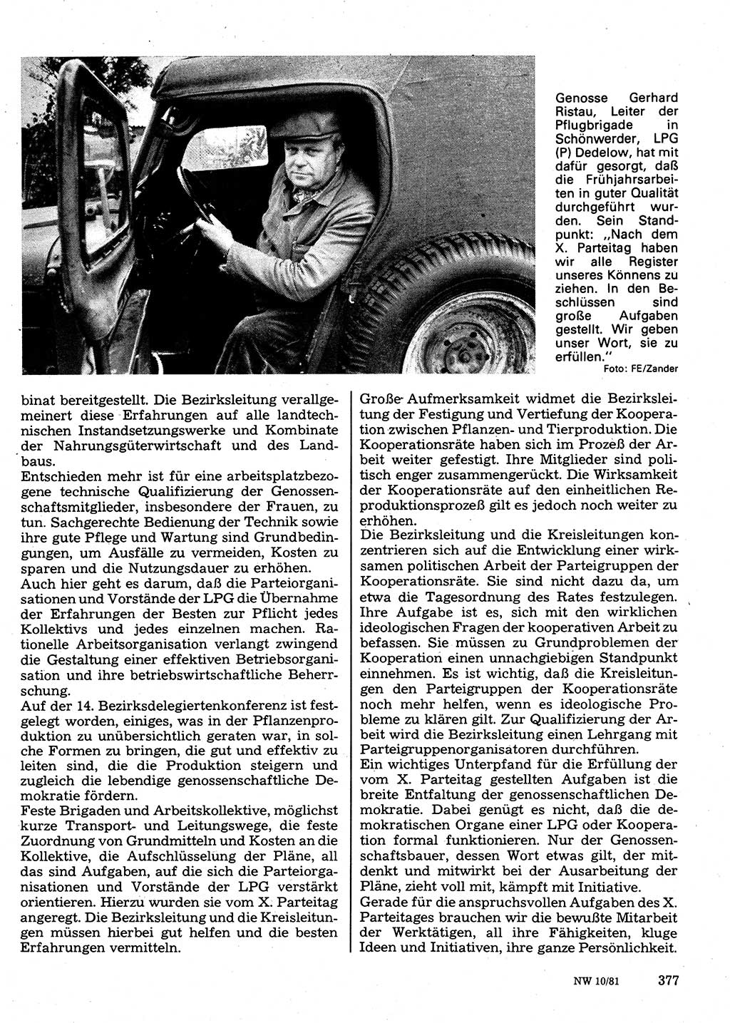 Neuer Weg (NW), Organ des Zentralkomitees (ZK) der SED (Sozialistische Einheitspartei Deutschlands) für Fragen des Parteilebens, 36. Jahrgang [Deutsche Demokratische Republik (DDR)] 1981, Seite 377 (NW ZK SED DDR 1981, S. 377)