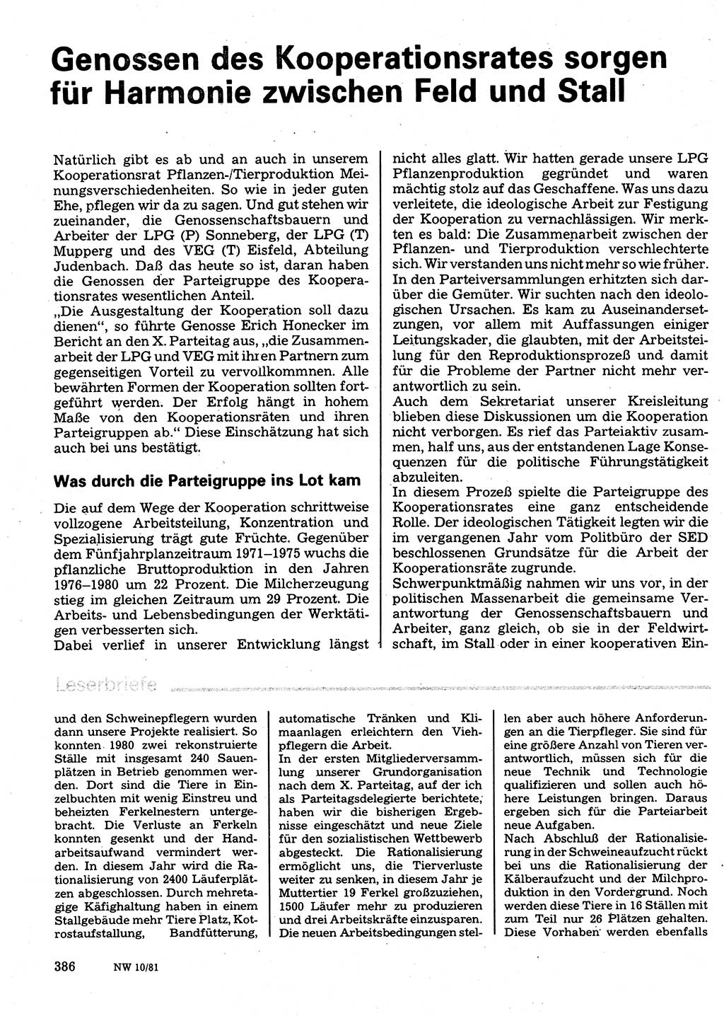 Neuer Weg (NW), Organ des Zentralkomitees (ZK) der SED (Sozialistische Einheitspartei Deutschlands) für Fragen des Parteilebens, 36. Jahrgang [Deutsche Demokratische Republik (DDR)] 1981, Seite 386 (NW ZK SED DDR 1981, S. 386)