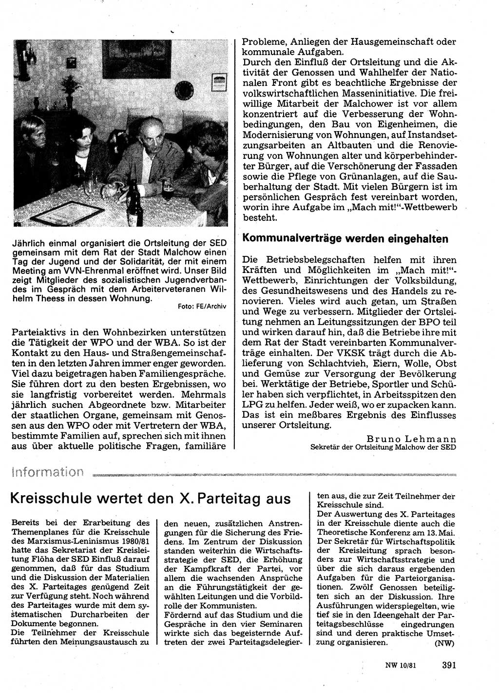 Neuer Weg (NW), Organ des Zentralkomitees (ZK) der SED (Sozialistische Einheitspartei Deutschlands) für Fragen des Parteilebens, 36. Jahrgang [Deutsche Demokratische Republik (DDR)] 1981, Seite 391 (NW ZK SED DDR 1981, S. 391)