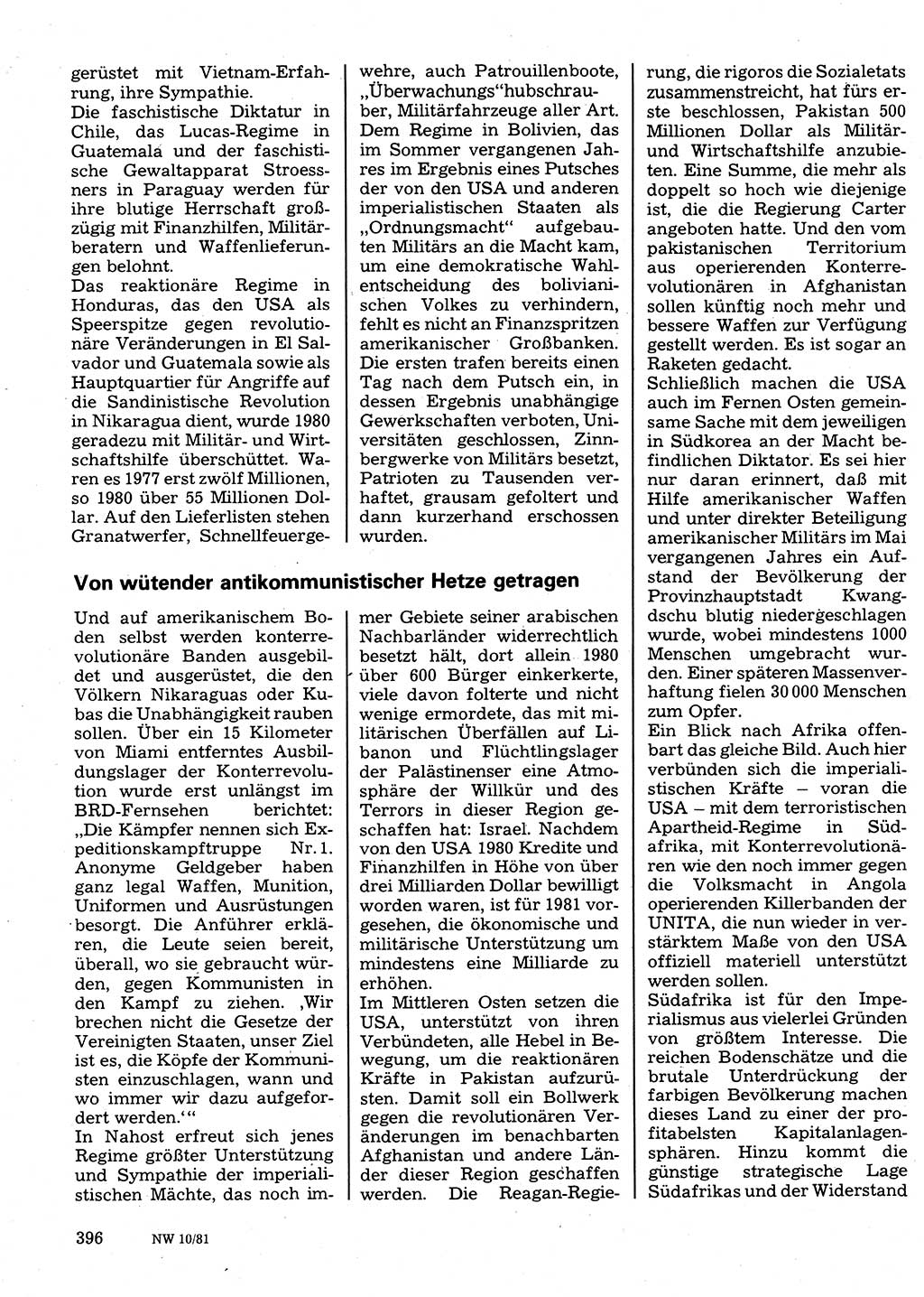 Neuer Weg (NW), Organ des Zentralkomitees (ZK) der SED (Sozialistische Einheitspartei Deutschlands) für Fragen des Parteilebens, 36. Jahrgang [Deutsche Demokratische Republik (DDR)] 1981, Seite 396 (NW ZK SED DDR 1981, S. 396)