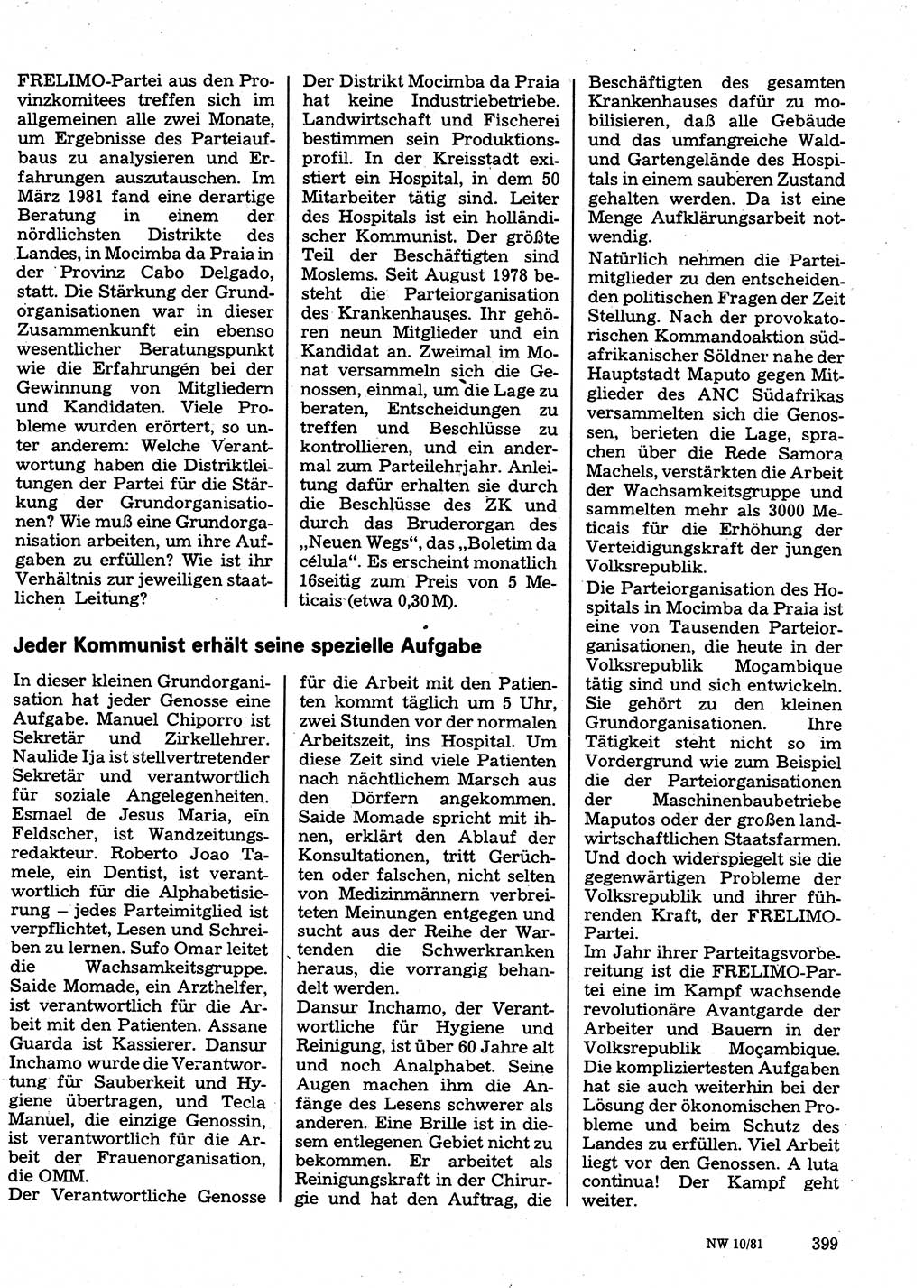 Neuer Weg (NW), Organ des Zentralkomitees (ZK) der SED (Sozialistische Einheitspartei Deutschlands) für Fragen des Parteilebens, 36. Jahrgang [Deutsche Demokratische Republik (DDR)] 1981, Seite 399 (NW ZK SED DDR 1981, S. 399)