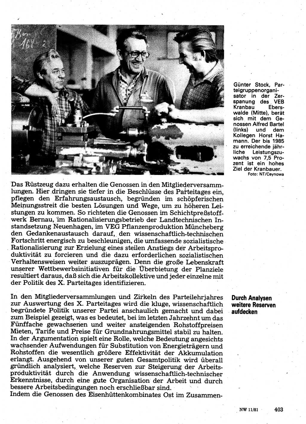 Neuer Weg (NW), Organ des Zentralkomitees (ZK) der SED (Sozialistische Einheitspartei Deutschlands) für Fragen des Parteilebens, 36. Jahrgang [Deutsche Demokratische Republik (DDR)] 1981, Seite 403 (NW ZK SED DDR 1981, S. 403)