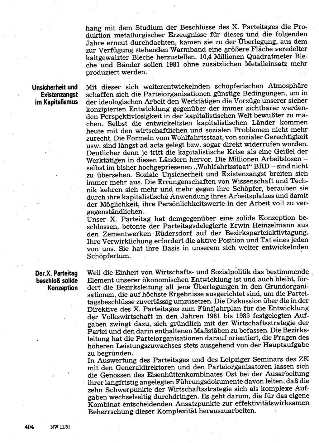 Neuer Weg (NW), Organ des Zentralkomitees (ZK) der SED (Sozialistische Einheitspartei Deutschlands) für Fragen des Parteilebens, 36. Jahrgang [Deutsche Demokratische Republik (DDR)] 1981, Seite 404 (NW ZK SED DDR 1981, S. 404)
