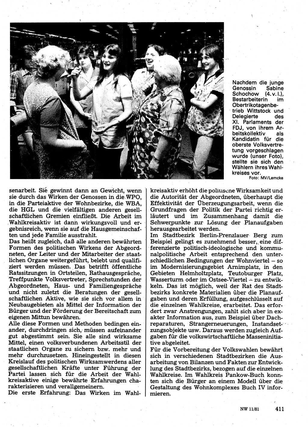 Neuer Weg (NW), Organ des Zentralkomitees (ZK) der SED (Sozialistische Einheitspartei Deutschlands) für Fragen des Parteilebens, 36. Jahrgang [Deutsche Demokratische Republik (DDR)] 1981, Seite 411 (NW ZK SED DDR 1981, S. 411)