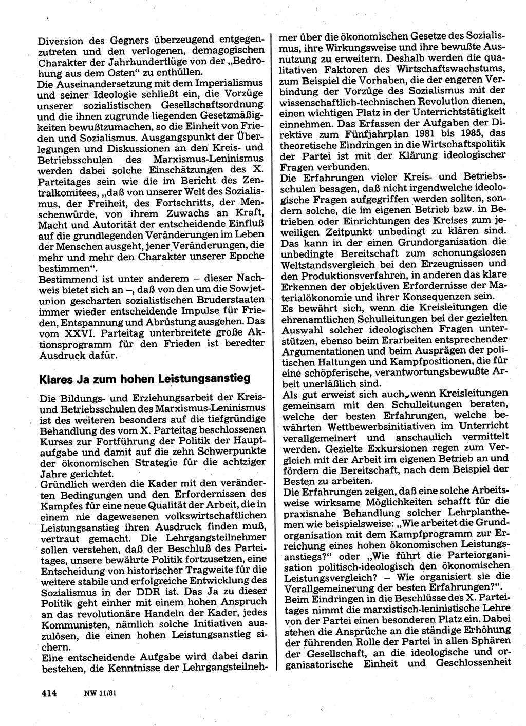 Neuer Weg (NW), Organ des Zentralkomitees (ZK) der SED (Sozialistische Einheitspartei Deutschlands) für Fragen des Parteilebens, 36. Jahrgang [Deutsche Demokratische Republik (DDR)] 1981, Seite 414 (NW ZK SED DDR 1981, S. 414)