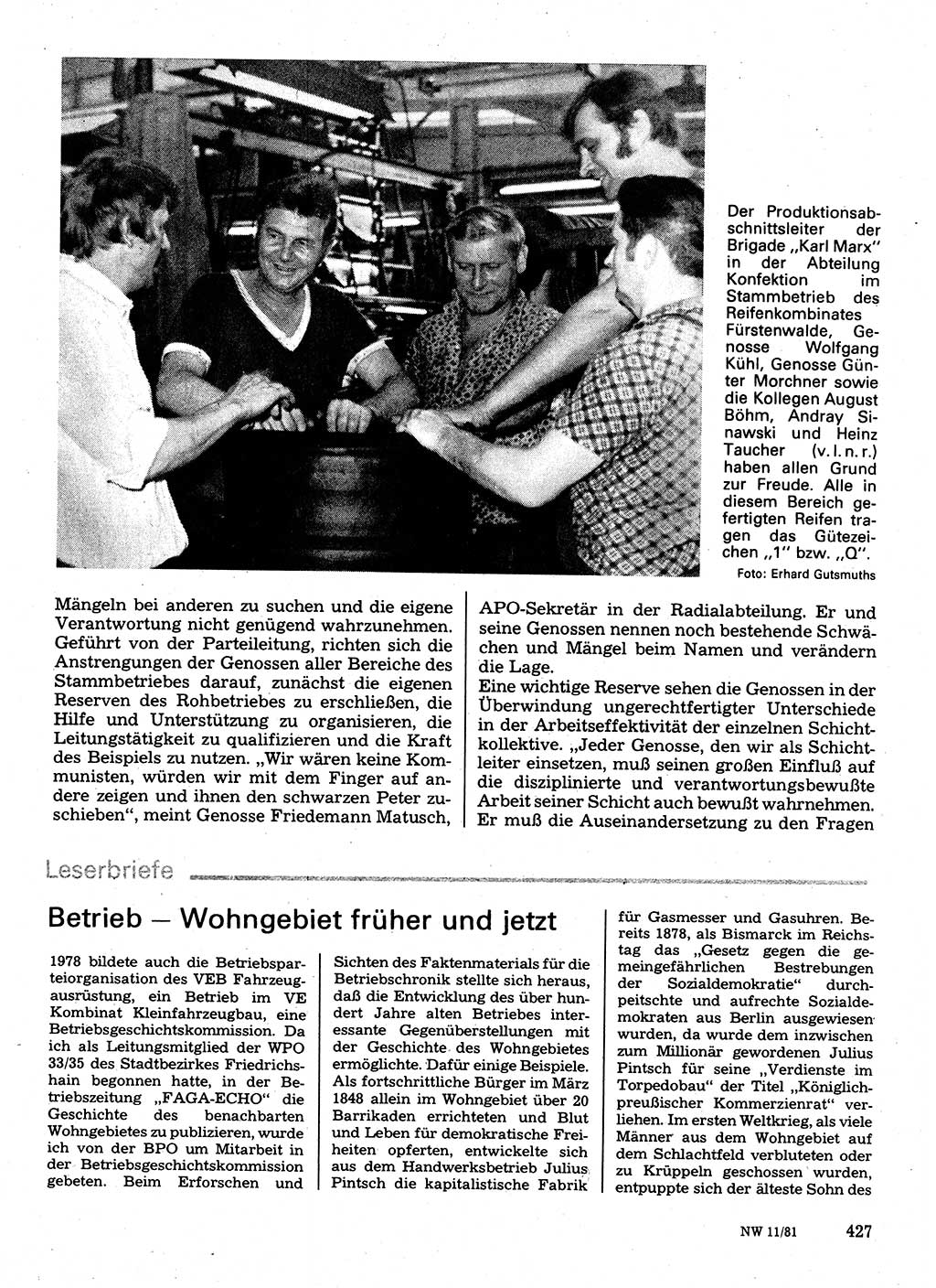 Neuer Weg (NW), Organ des Zentralkomitees (ZK) der SED (Sozialistische Einheitspartei Deutschlands) für Fragen des Parteilebens, 36. Jahrgang [Deutsche Demokratische Republik (DDR)] 1981, Seite 427 (NW ZK SED DDR 1981, S. 427)