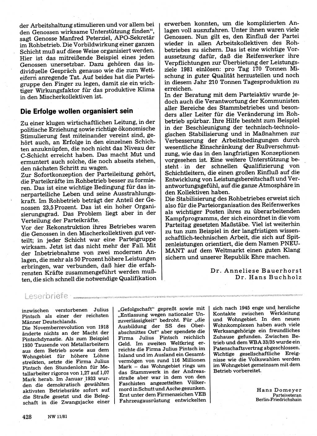 Neuer Weg (NW), Organ des Zentralkomitees (ZK) der SED (Sozialistische Einheitspartei Deutschlands) für Fragen des Parteilebens, 36. Jahrgang [Deutsche Demokratische Republik (DDR)] 1981, Seite 428 (NW ZK SED DDR 1981, S. 428)