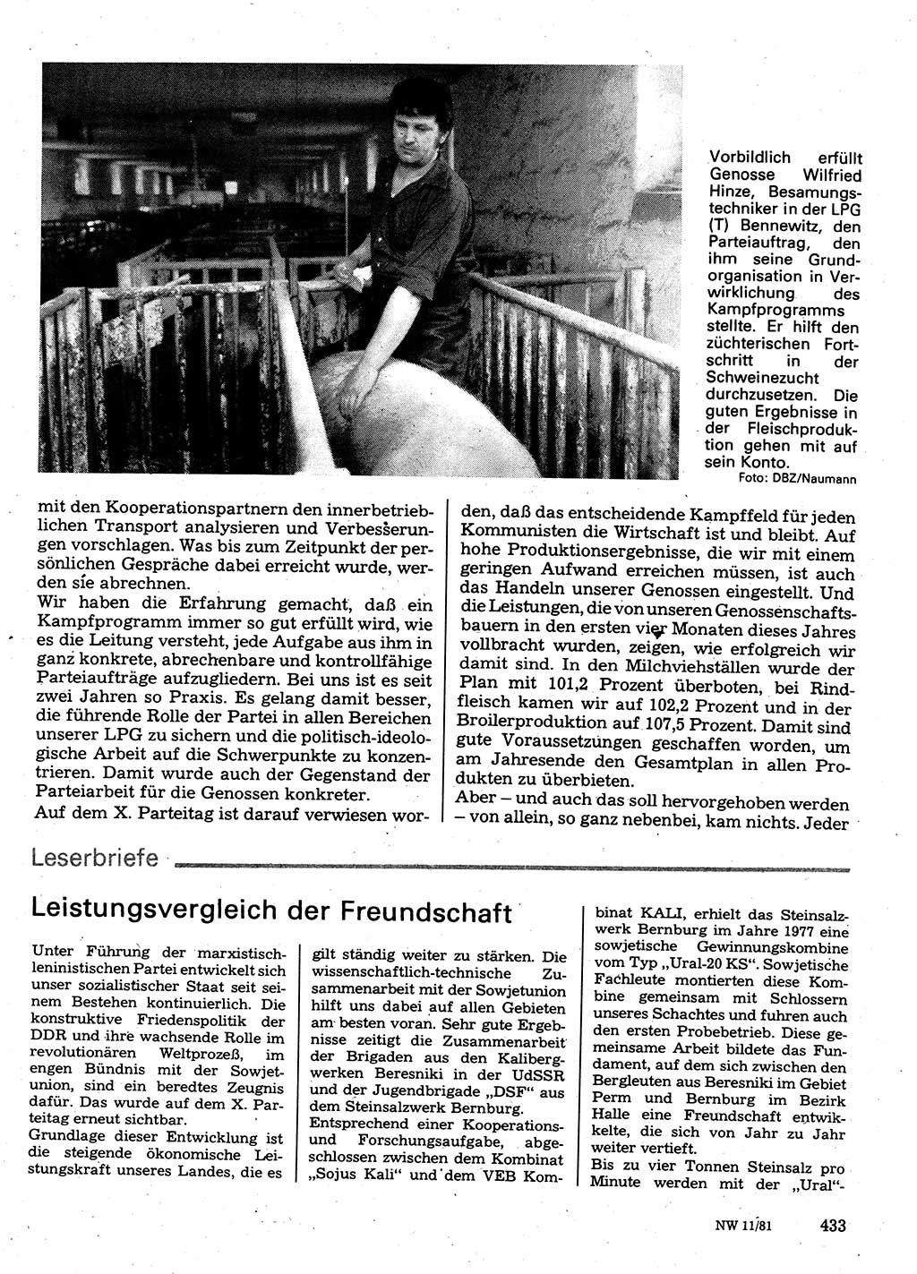 Neuer Weg (NW), Organ des Zentralkomitees (ZK) der SED (Sozialistische Einheitspartei Deutschlands) für Fragen des Parteilebens, 36. Jahrgang [Deutsche Demokratische Republik (DDR)] 1981, Seite 433 (NW ZK SED DDR 1981, S. 433)