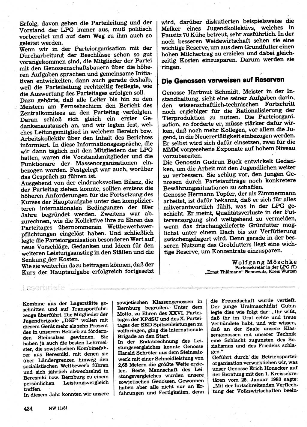 Neuer Weg (NW), Organ des Zentralkomitees (ZK) der SED (Sozialistische Einheitspartei Deutschlands) für Fragen des Parteilebens, 36. Jahrgang [Deutsche Demokratische Republik (DDR)] 1981, Seite 434 (NW ZK SED DDR 1981, S. 434)