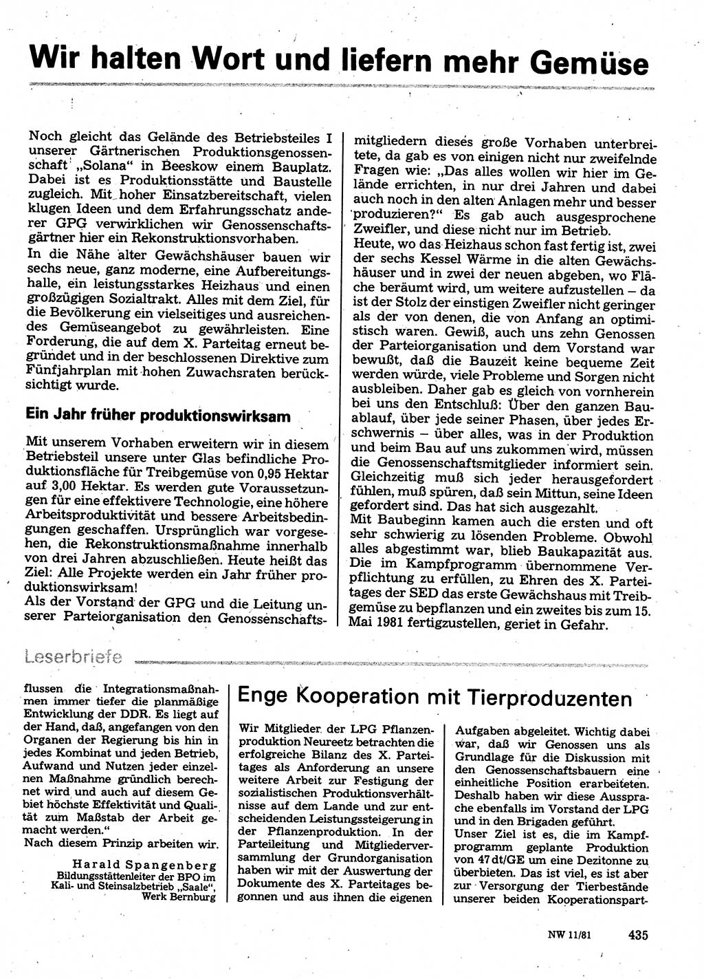 Neuer Weg (NW), Organ des Zentralkomitees (ZK) der SED (Sozialistische Einheitspartei Deutschlands) für Fragen des Parteilebens, 36. Jahrgang [Deutsche Demokratische Republik (DDR)] 1981, Seite 435 (NW ZK SED DDR 1981, S. 435)