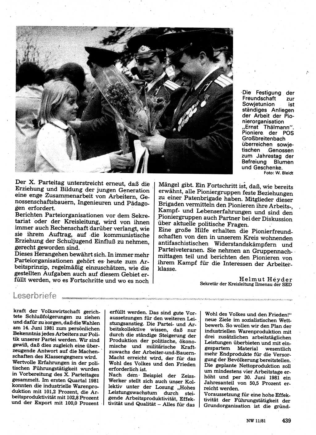 Neuer Weg (NW), Organ des Zentralkomitees (ZK) der SED (Sozialistische Einheitspartei Deutschlands) für Fragen des Parteilebens, 36. Jahrgang [Deutsche Demokratische Republik (DDR)] 1981, Seite 439 (NW ZK SED DDR 1981, S. 439)