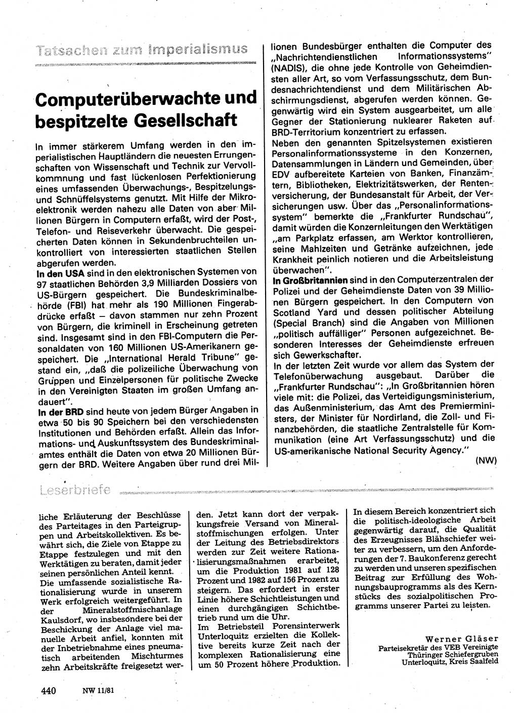 Neuer Weg (NW), Organ des Zentralkomitees (ZK) der SED (Sozialistische Einheitspartei Deutschlands) für Fragen des Parteilebens, 36. Jahrgang [Deutsche Demokratische Republik (DDR)] 1981, Seite 440 (NW ZK SED DDR 1981, S. 440)