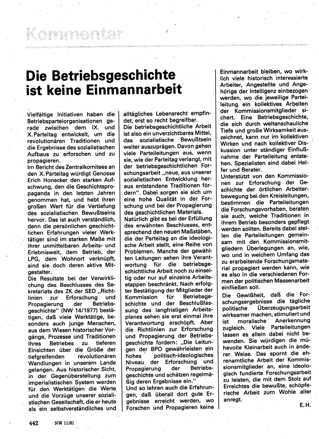 Neuer Weg (NW), Organ des Zentralkomitees (ZK) der SED (Sozialistische Einheitspartei Deutschlands) für Fragen des Parteilebens, 36. Jahrgang [Deutsche Demokratische Republik (DDR)] 1981, Seite 442 (NW ZK SED DDR 1981, S. 442)