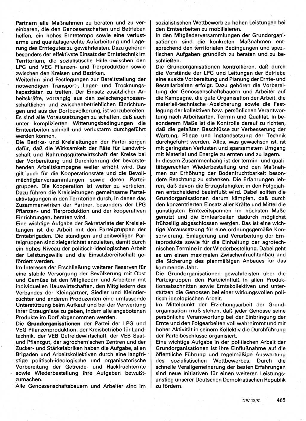 Neuer Weg (NW), Organ des Zentralkomitees (ZK) der SED (Sozialistische Einheitspartei Deutschlands) für Fragen des Parteilebens, 36. Jahrgang [Deutsche Demokratische Republik (DDR)] 1981, Seite 465 (NW ZK SED DDR 1981, S. 465)