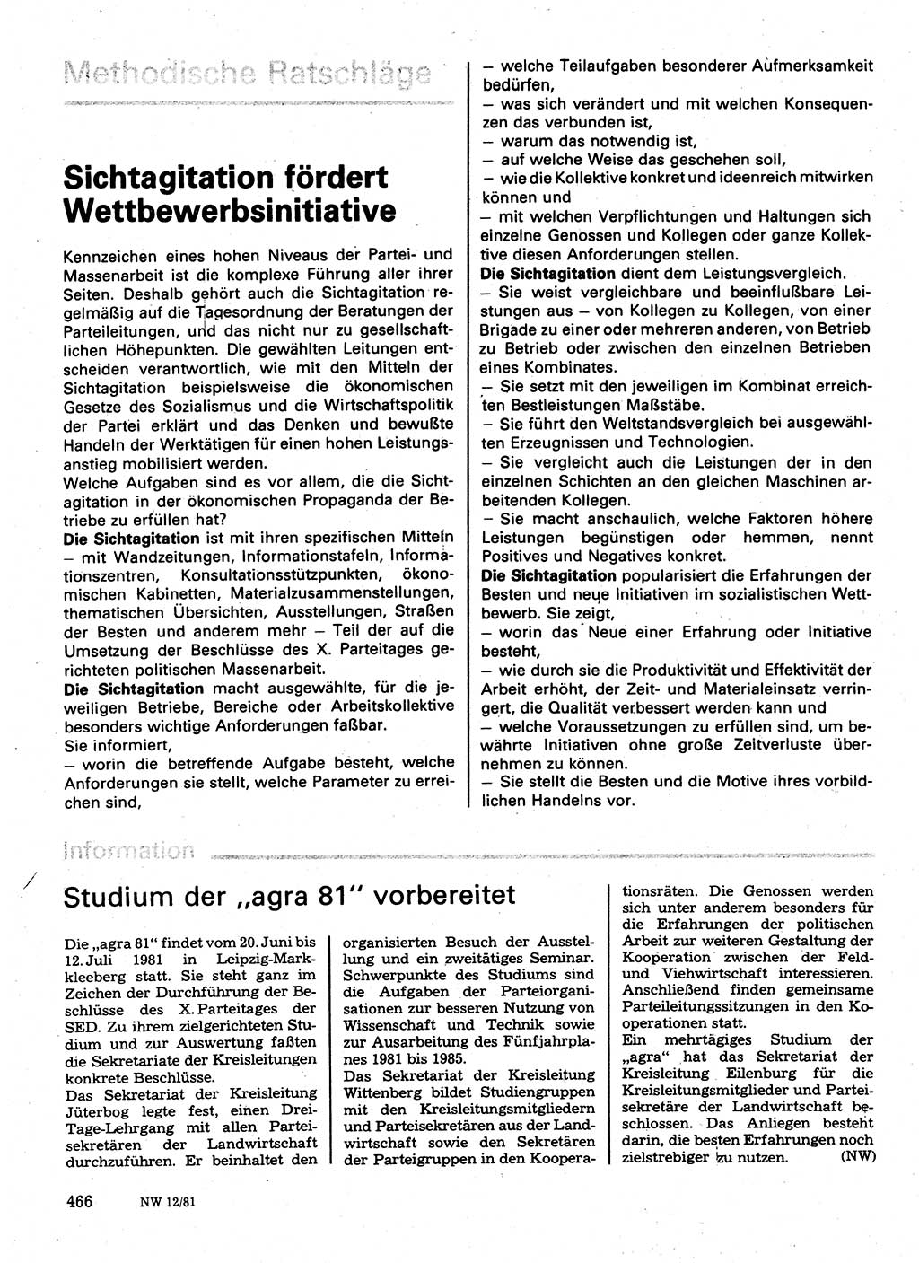 Neuer Weg (NW), Organ des Zentralkomitees (ZK) der SED (Sozialistische Einheitspartei Deutschlands) für Fragen des Parteilebens, 36. Jahrgang [Deutsche Demokratische Republik (DDR)] 1981, Seite 466 (NW ZK SED DDR 1981, S. 466)