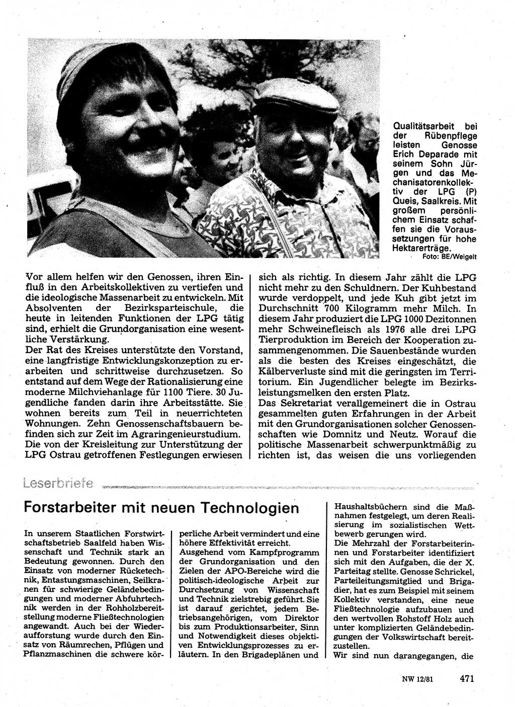 Neuer Weg (NW), Organ des Zentralkomitees (ZK) der SED (Sozialistische Einheitspartei Deutschlands) für Fragen des Parteilebens, 36. Jahrgang [Deutsche Demokratische Republik (DDR)] 1981, Seite 471 (NW ZK SED DDR 1981, S. 471)