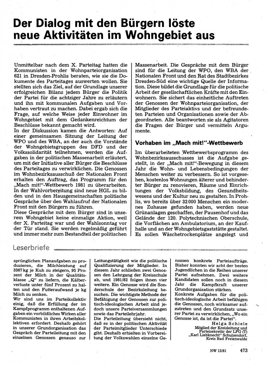 Neuer Weg (NW), Organ des Zentralkomitees (ZK) der SED (Sozialistische Einheitspartei Deutschlands) für Fragen des Parteilebens, 36. Jahrgang [Deutsche Demokratische Republik (DDR)] 1981, Seite 473 (NW ZK SED DDR 1981, S. 473)