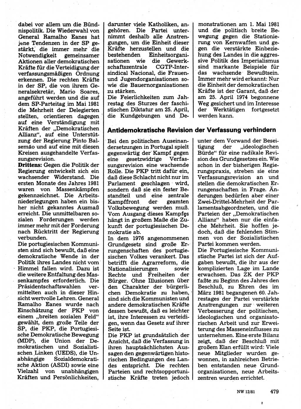 Neuer Weg (NW), Organ des Zentralkomitees (ZK) der SED (Sozialistische Einheitspartei Deutschlands) für Fragen des Parteilebens, 36. Jahrgang [Deutsche Demokratische Republik (DDR)] 1981, Seite 479 (NW ZK SED DDR 1981, S. 479)