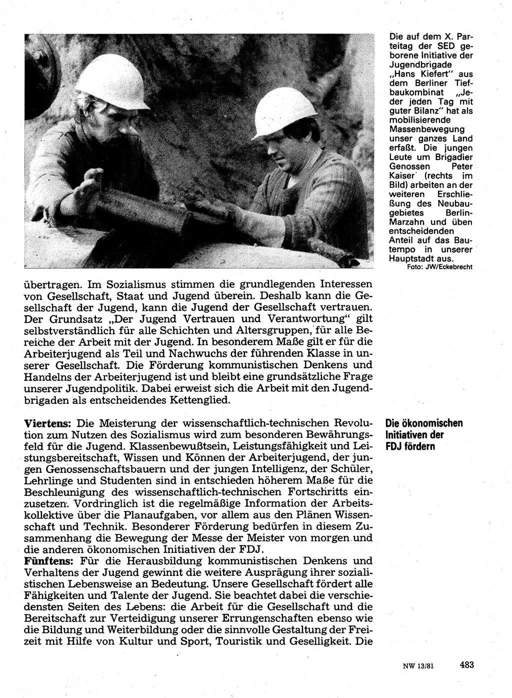 Neuer Weg (NW), Organ des Zentralkomitees (ZK) der SED (Sozialistische Einheitspartei Deutschlands) für Fragen des Parteilebens, 36. Jahrgang [Deutsche Demokratische Republik (DDR)] 1981, Seite 483 (NW ZK SED DDR 1981, S. 483)