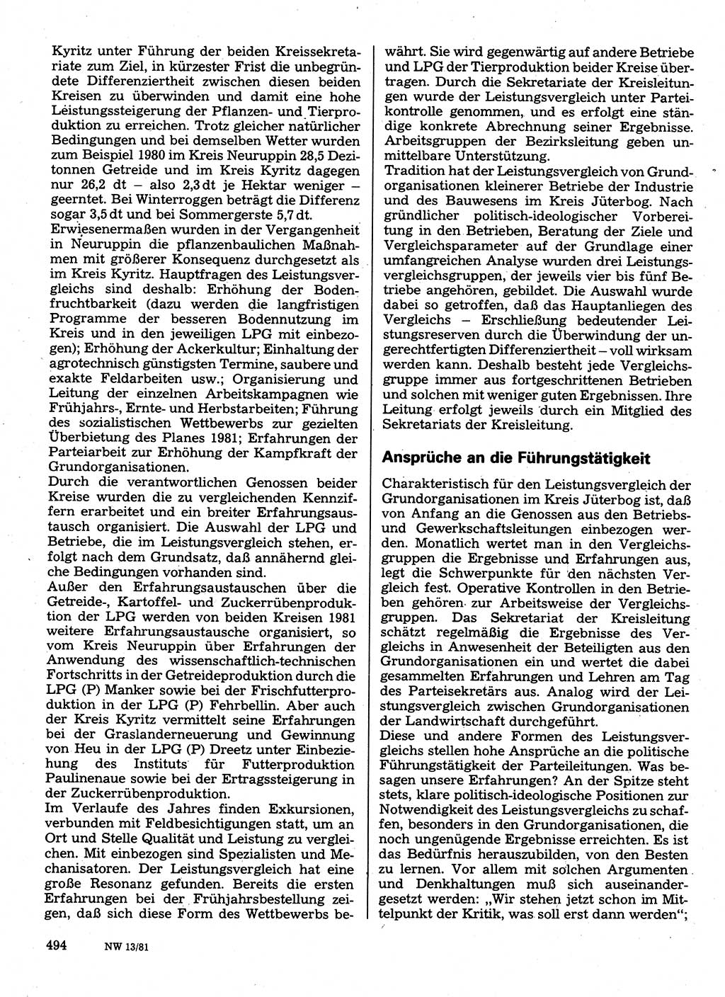 Neuer Weg (NW), Organ des Zentralkomitees (ZK) der SED (Sozialistische Einheitspartei Deutschlands) für Fragen des Parteilebens, 36. Jahrgang [Deutsche Demokratische Republik (DDR)] 1981, Seite 494 (NW ZK SED DDR 1981, S. 494)