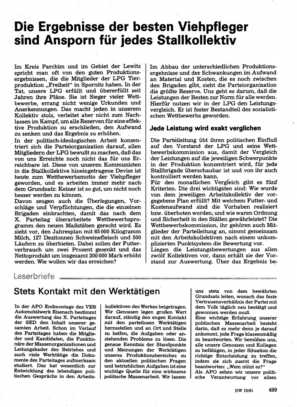 Neuer Weg (NW), Organ des Zentralkomitees (ZK) der SED (Sozialistische Einheitspartei Deutschlands) für Fragen des Parteilebens, 36. Jahrgang [Deutsche Demokratische Republik (DDR)] 1981, Seite 499 (NW ZK SED DDR 1981, S. 499)