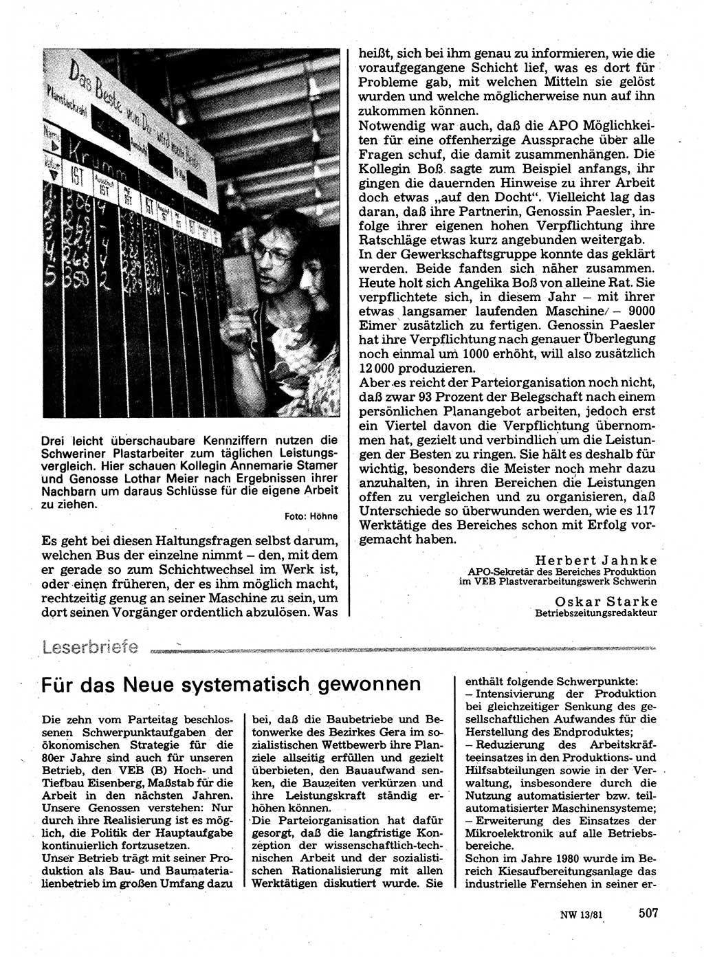 Neuer Weg (NW), Organ des Zentralkomitees (ZK) der SED (Sozialistische Einheitspartei Deutschlands) für Fragen des Parteilebens, 36. Jahrgang [Deutsche Demokratische Republik (DDR)] 1981, Seite 507 (NW ZK SED DDR 1981, S. 507)