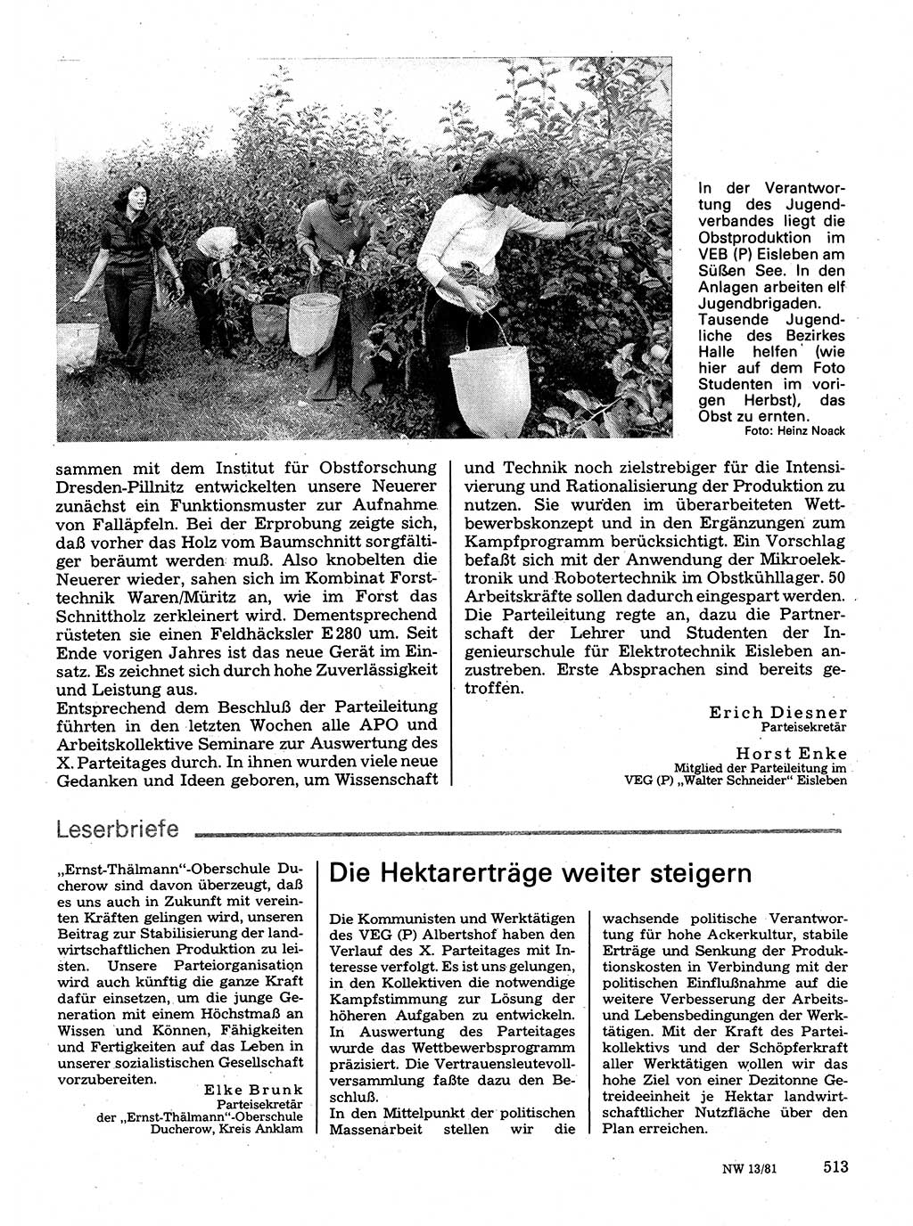 Neuer Weg (NW), Organ des Zentralkomitees (ZK) der SED (Sozialistische Einheitspartei Deutschlands) für Fragen des Parteilebens, 36. Jahrgang [Deutsche Demokratische Republik (DDR)] 1981, Seite 513 (NW ZK SED DDR 1981, S. 513)