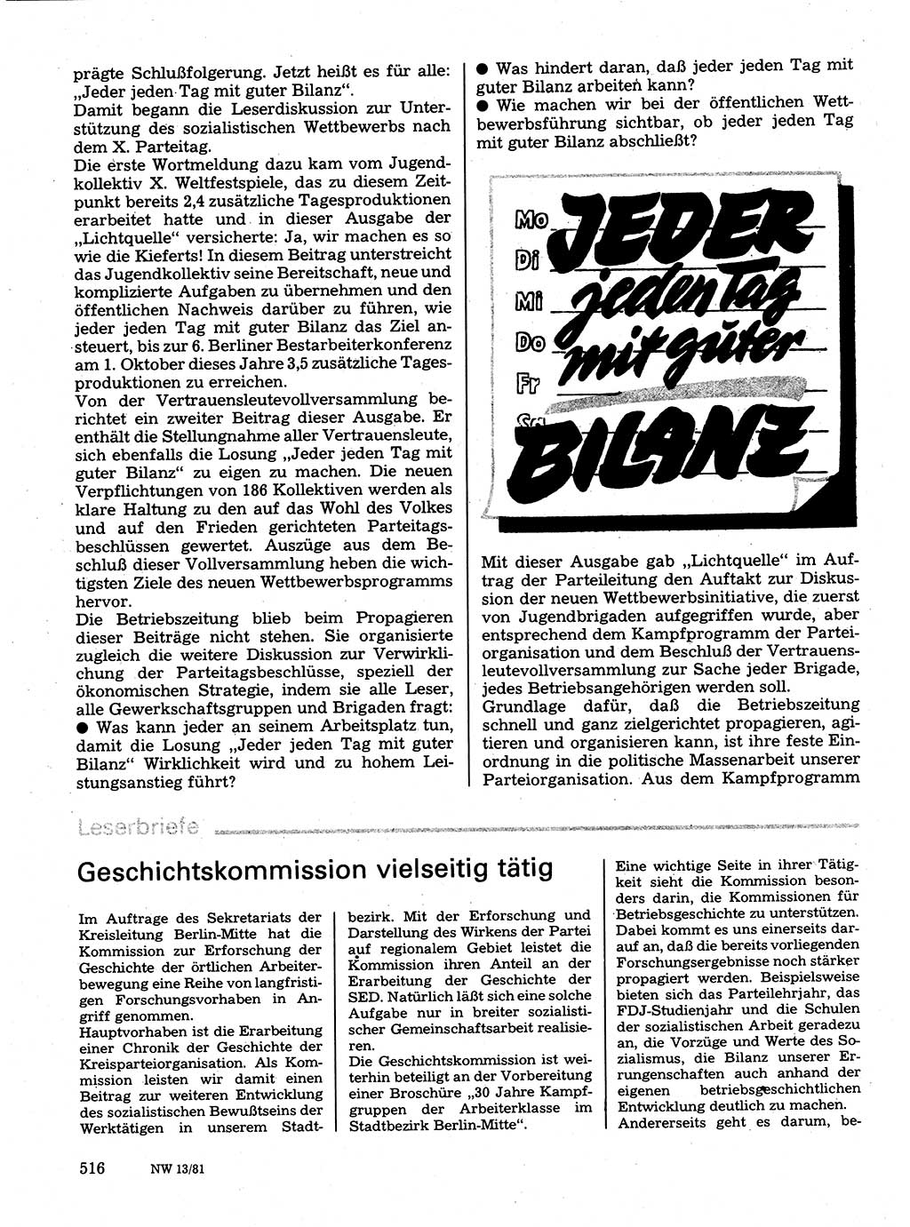 Neuer Weg (NW), Organ des Zentralkomitees (ZK) der SED (Sozialistische Einheitspartei Deutschlands) für Fragen des Parteilebens, 36. Jahrgang [Deutsche Demokratische Republik (DDR)] 1981, Seite 516 (NW ZK SED DDR 1981, S. 516)